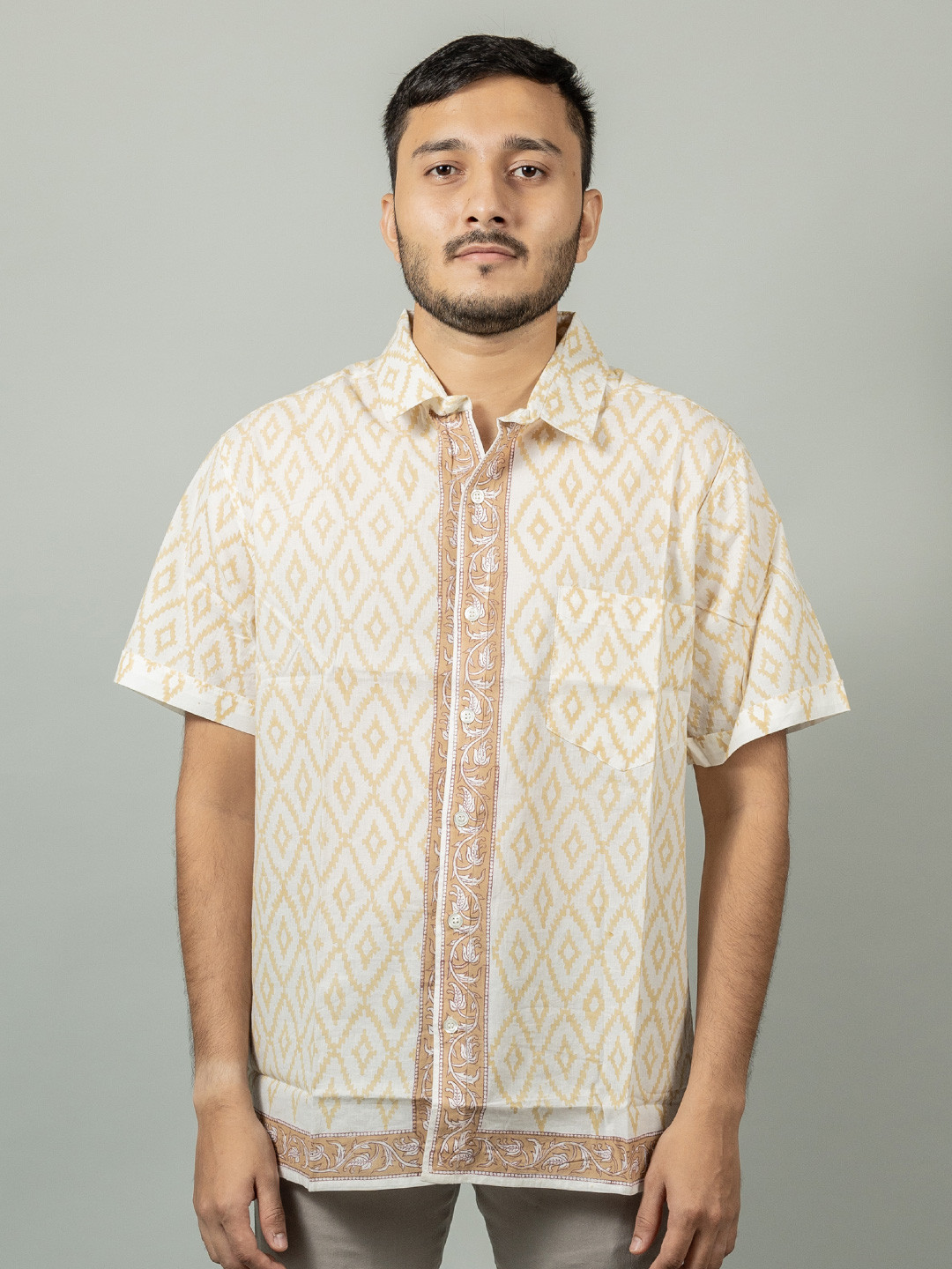 

INDIKA Spread Collar Printed Casual Shirt, White
