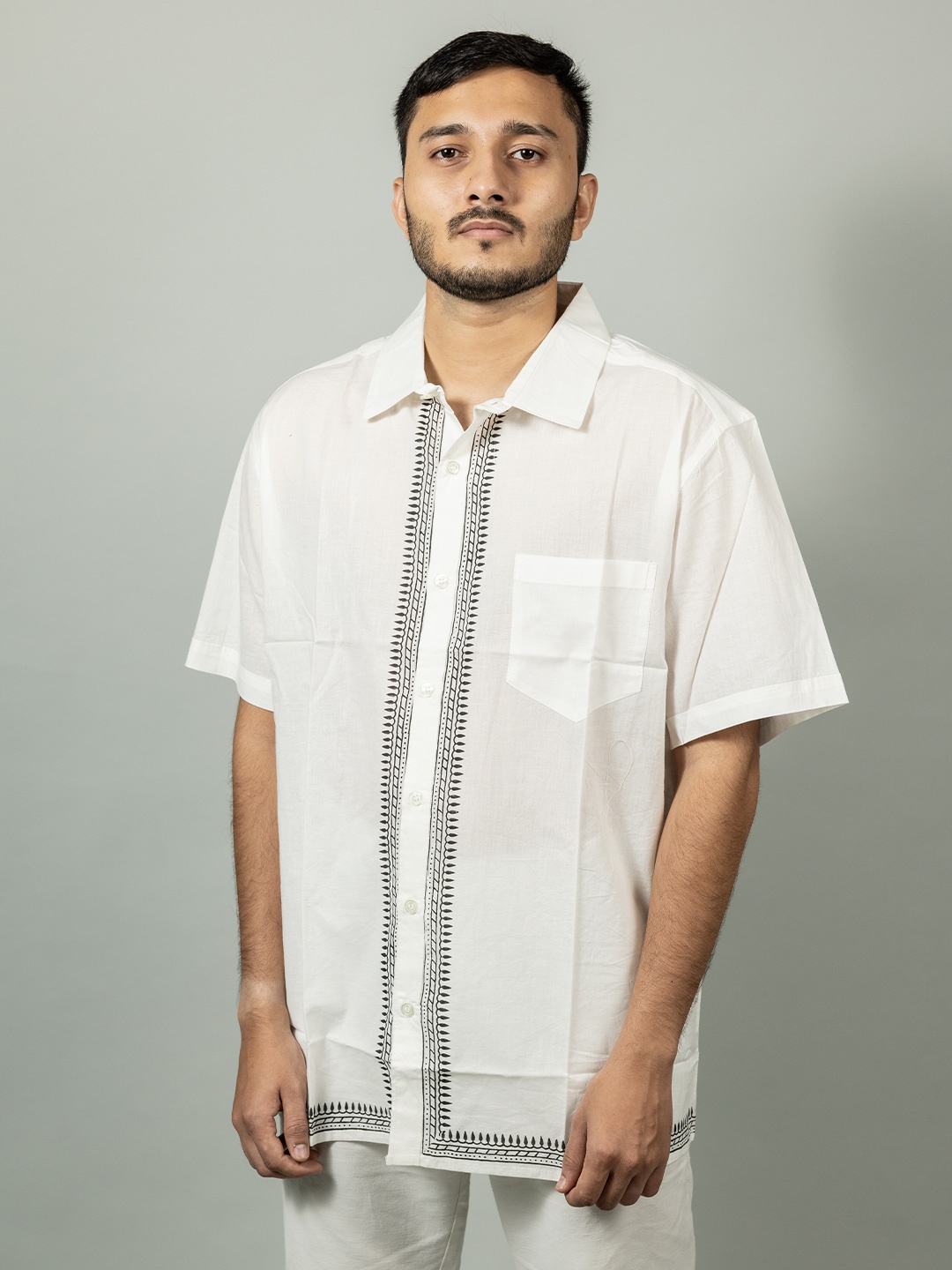 

INDIKA Ethnic Motifs Printed Half Sleeves Casual Shirt, White