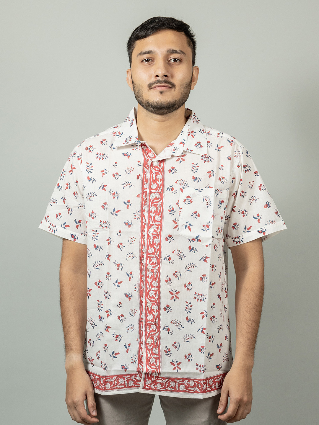 

INDIKA Floral Printed Half Sleeves Casual Shirt, White