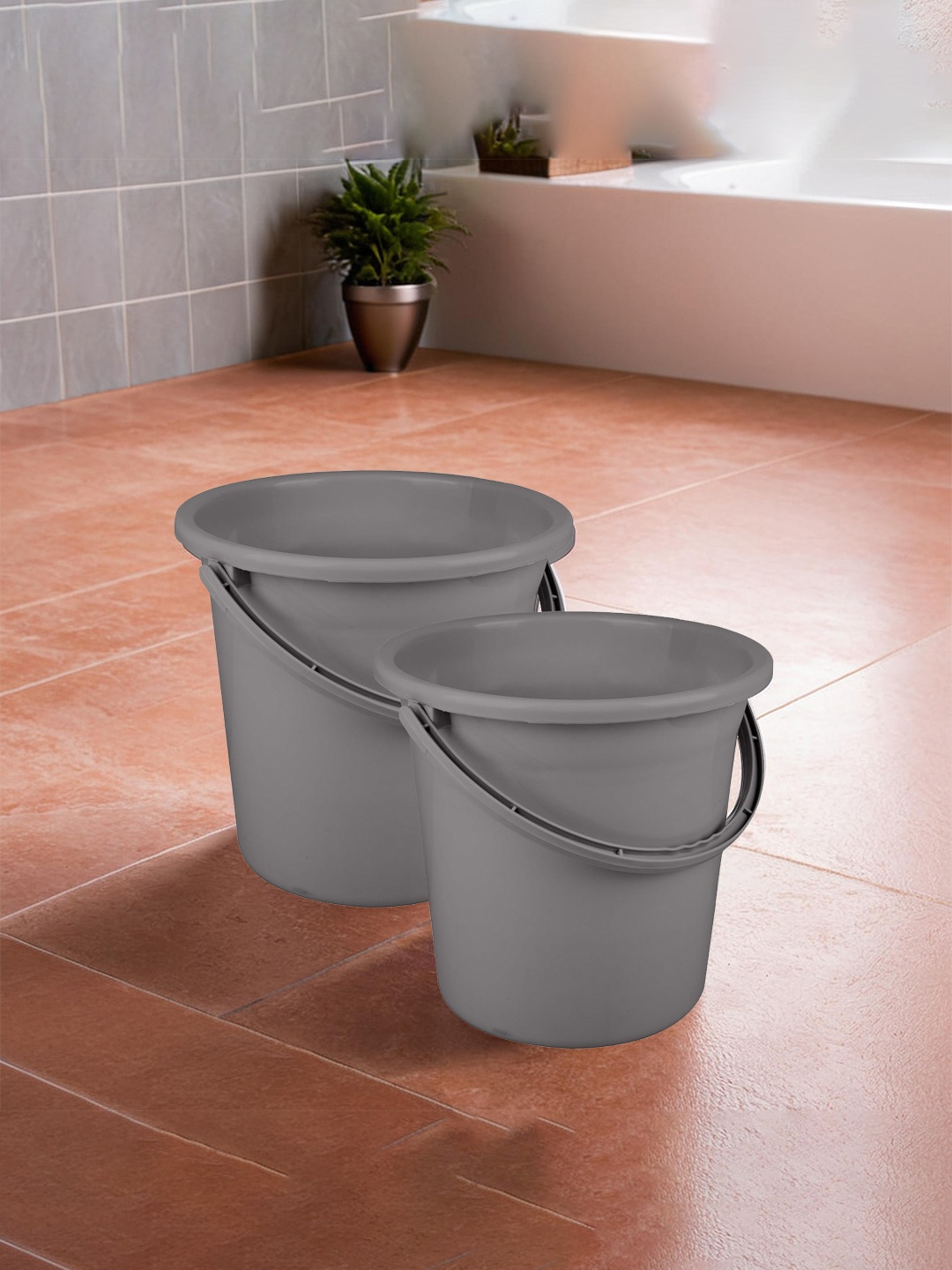 

Kuber Industries Grey 2 Pieces Bathroom Buckets 18 L Each