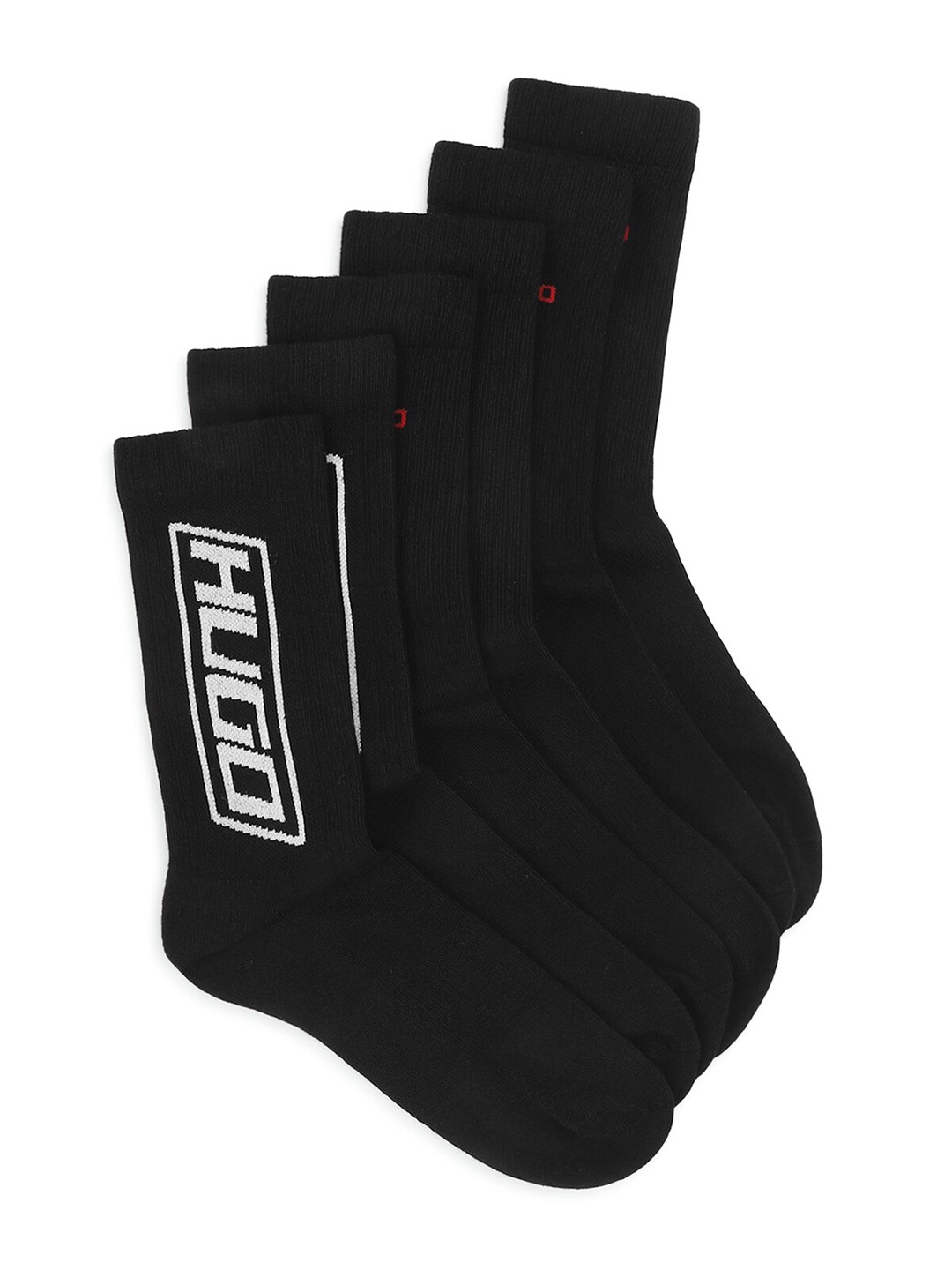 

HUGO Men Pack Of 3 Printed Cotton Calf Length Socks, Black