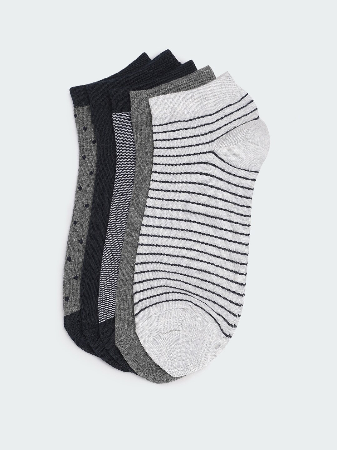 

max Men Pack Of 5 Patterned Ankle Length Socks, Grey