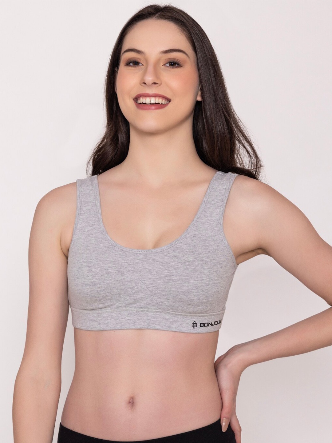 

Bonjour Full Coverage Non Padded Anti Odour Cotton Workout Bra- All Day Comfort, Grey melange