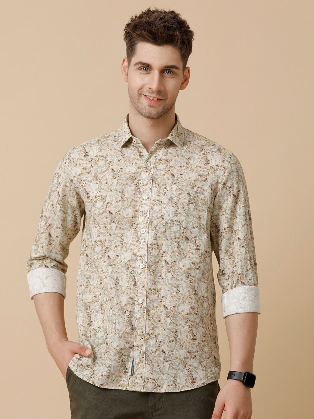 

Linen Club Men Contemporary Floral Opaque Printed Casual Shirt, Cream
