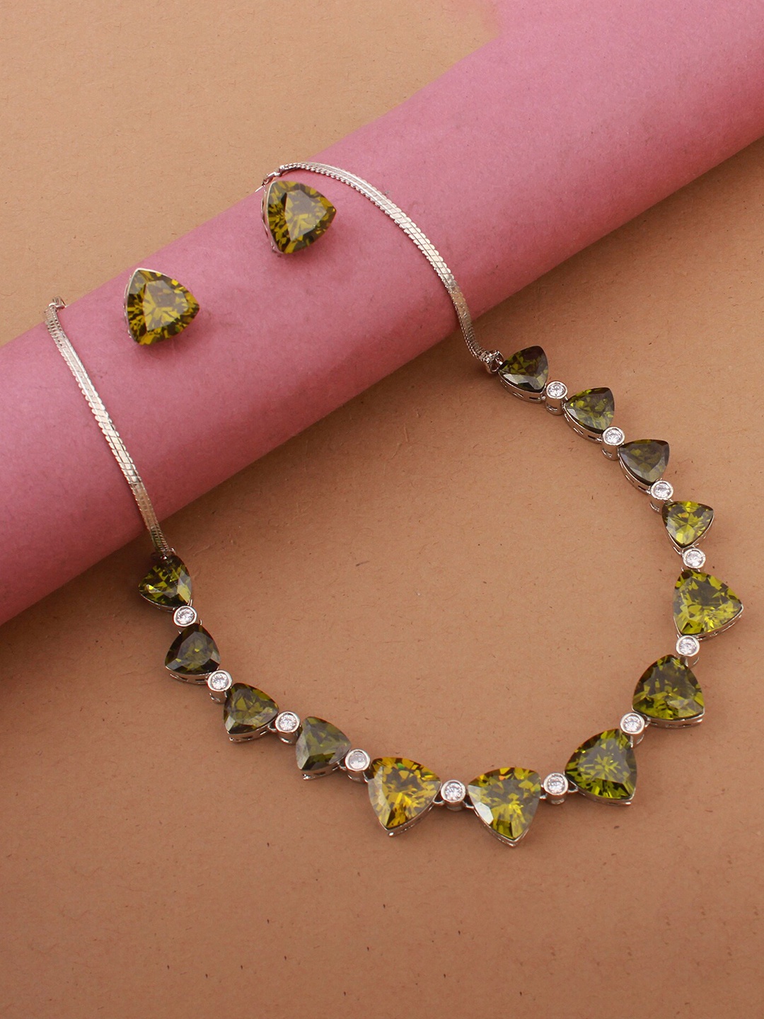 

Mirana Rhodium Plated Cz-Studded Jewellery Set, Silver