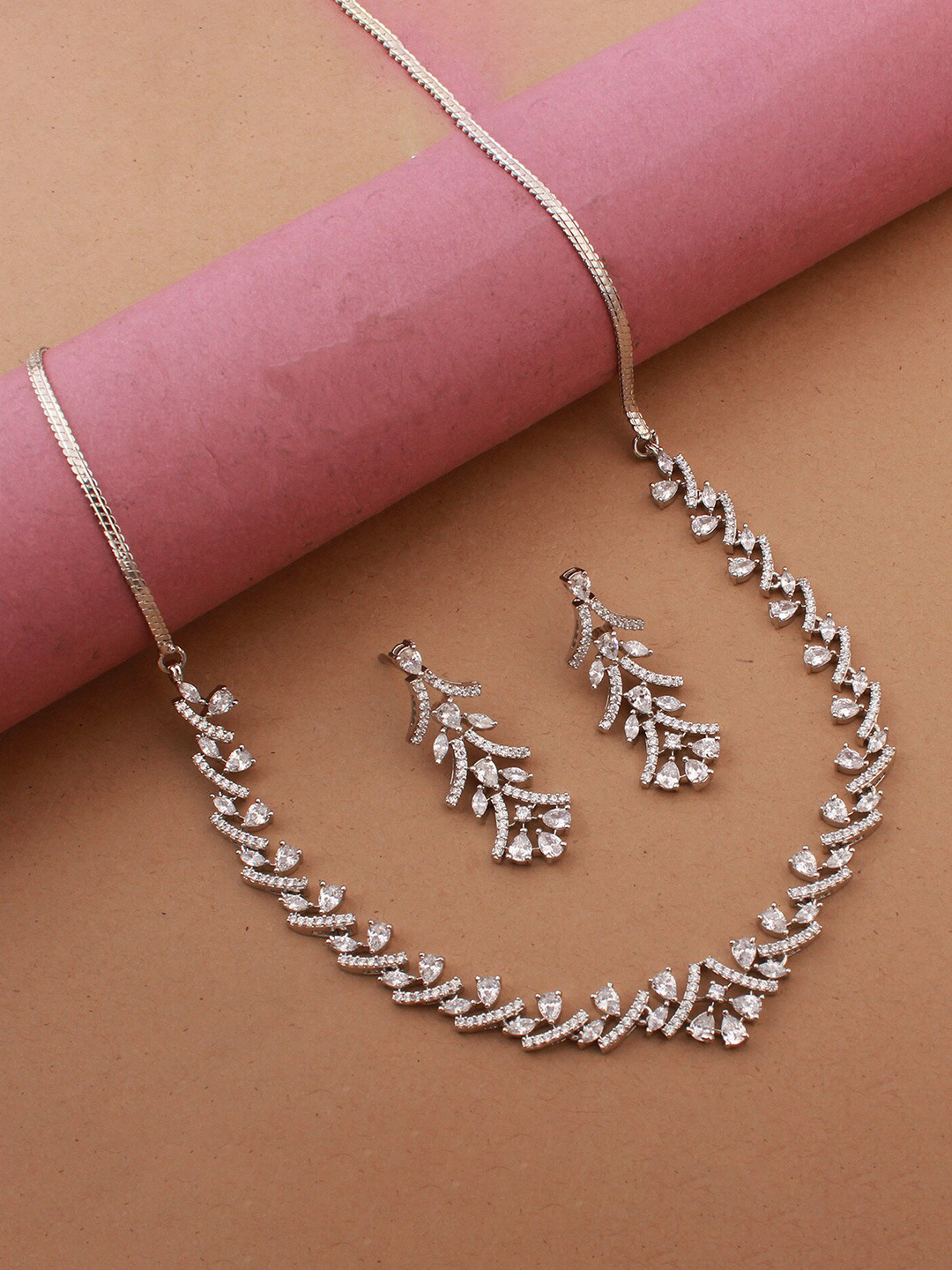 

Mirana Rhodium Plated Cubic Zirconia Jewellery Set, Silver