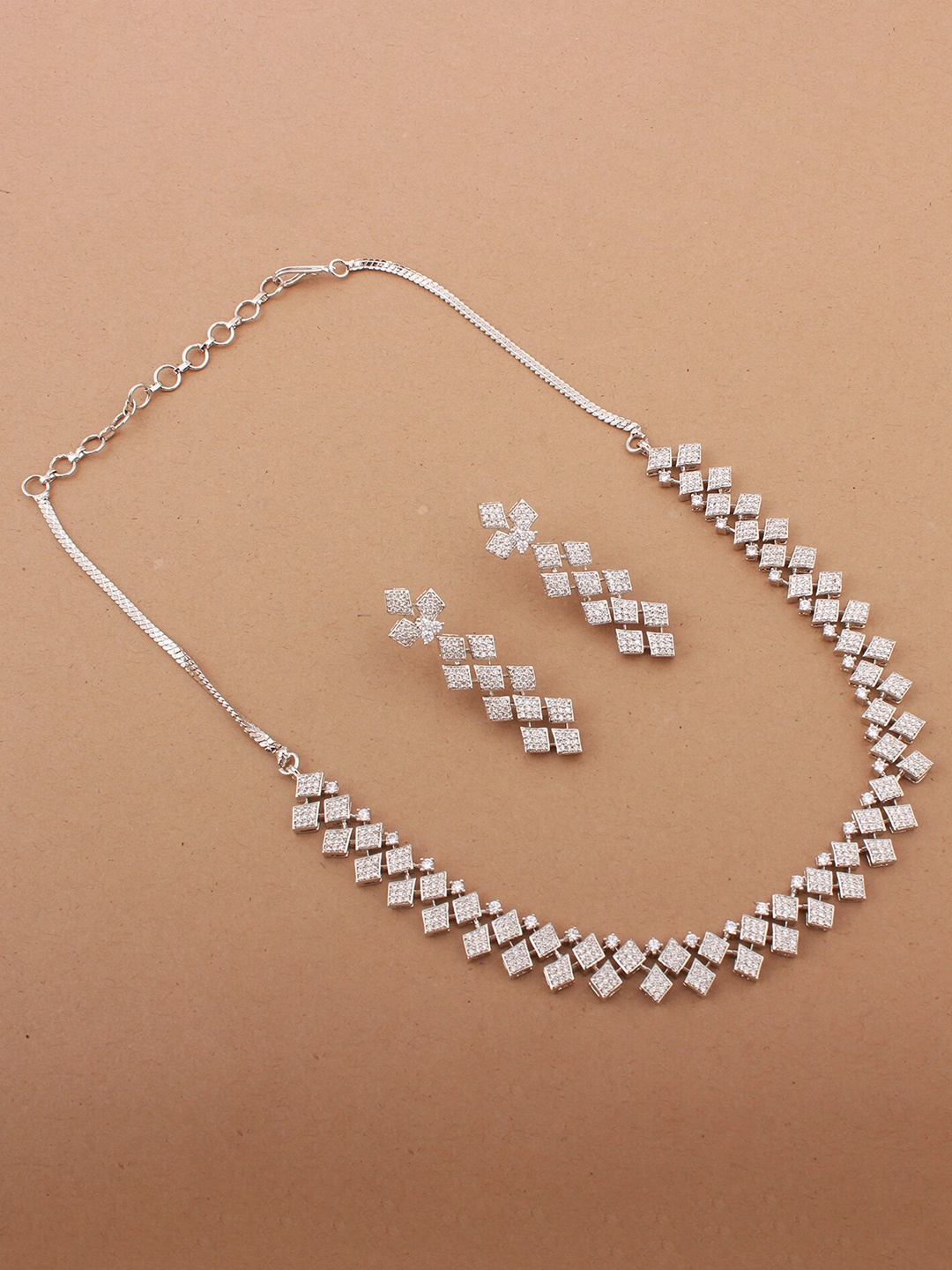 

Mirana Rhodium-Plated Cubic Zirconia-Studded Jewellery Set, Silver