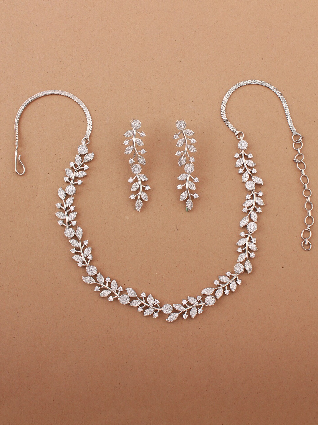 

Mirana Rhodium-Plated Cubic Zirconia-Studded Jewellery Set, Silver