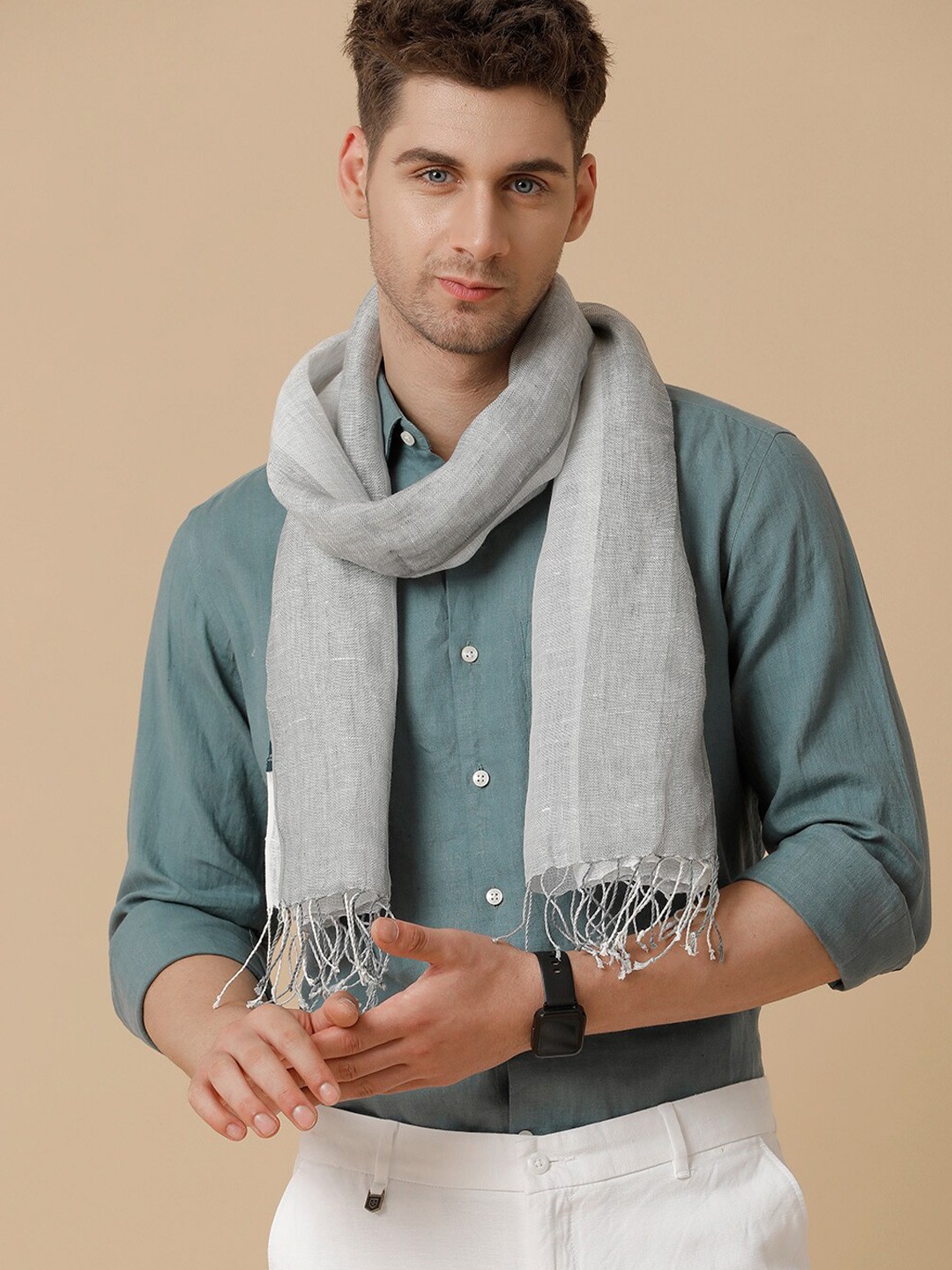 

Linen Club Unisex Striped Pure Linen Stole, Grey