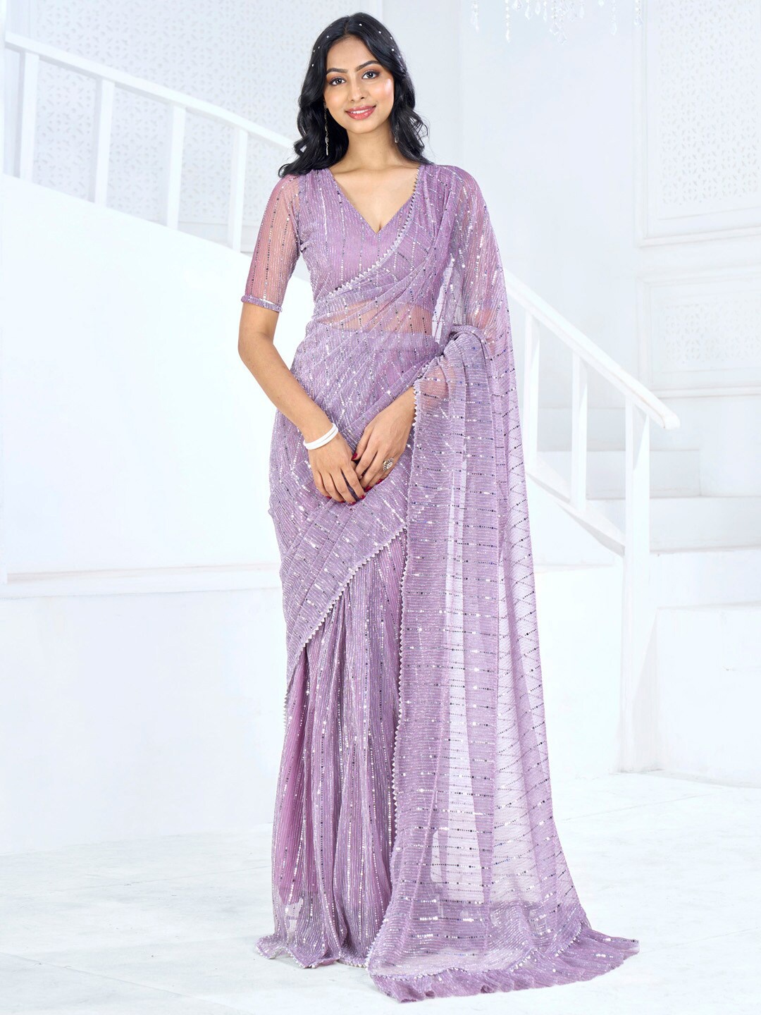 

Saree mall Embellished Beads and Stones Ready to Wear Sarees, Mauve
