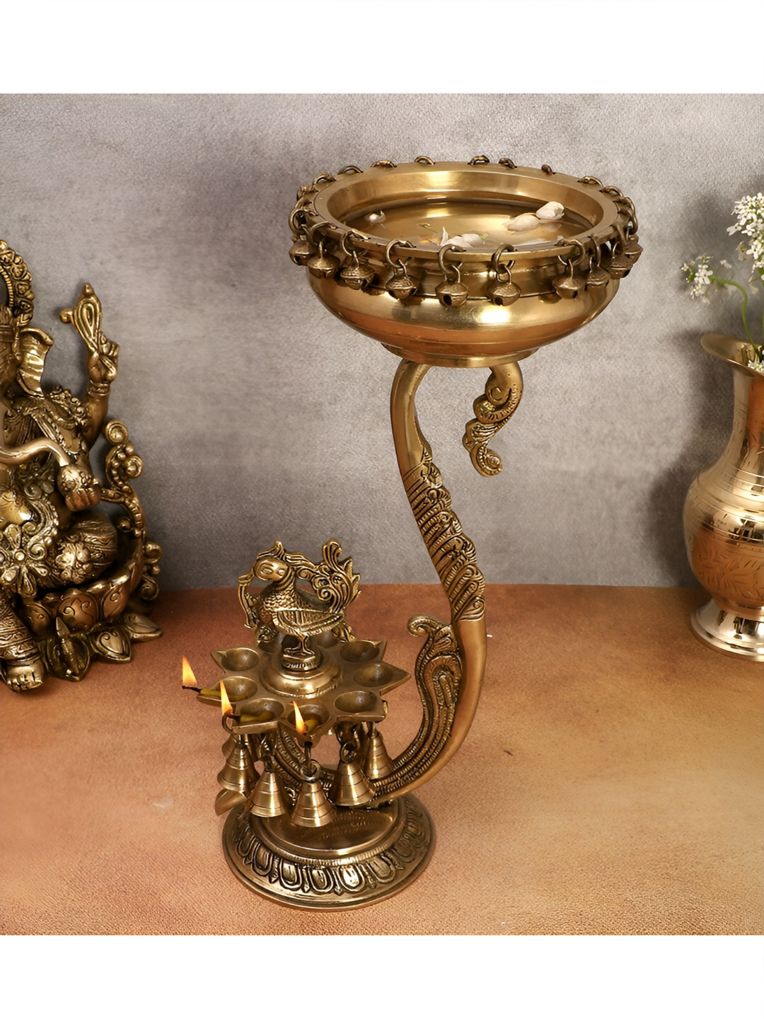 

Two Moustaches Brown Brass Urli Bowl With Bells