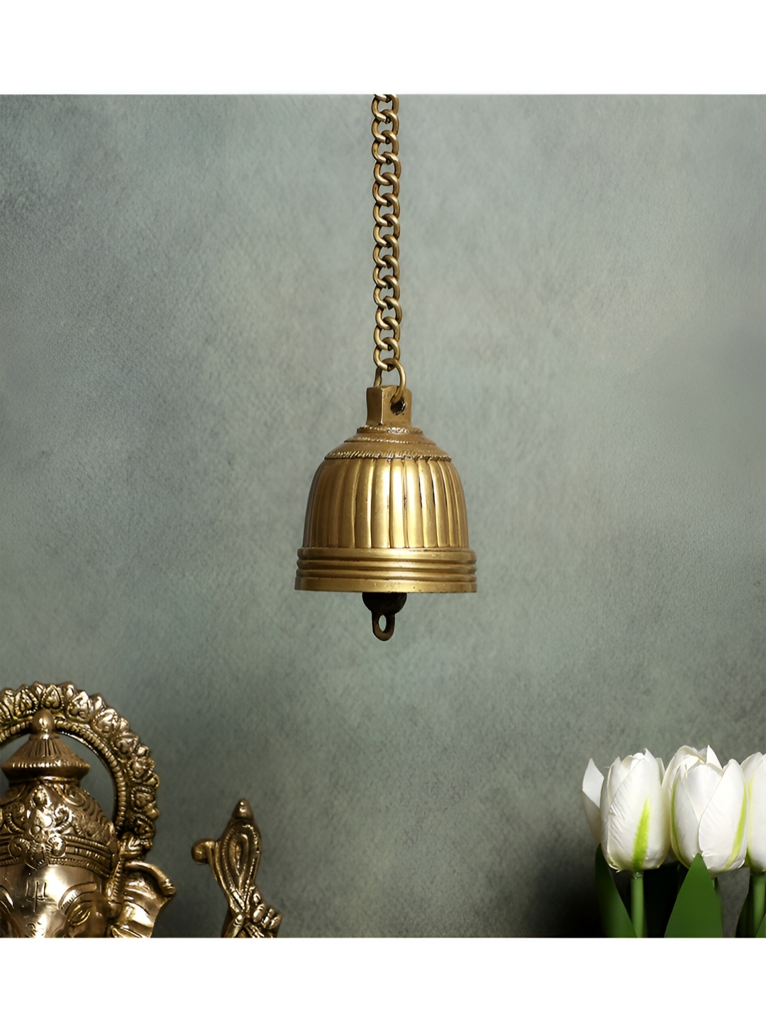 Two Moustaches Brown Textured Brass Pooja Bell