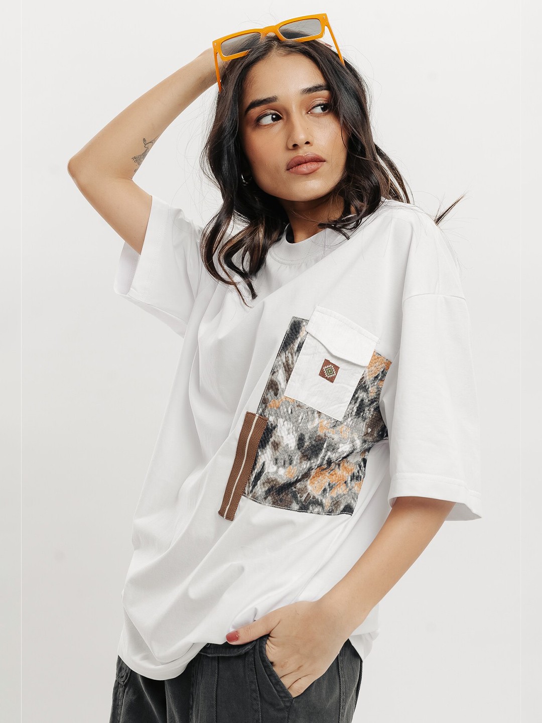

FREAKINS Graphic Printed Extended Sleeves Cotton T-shirt, White