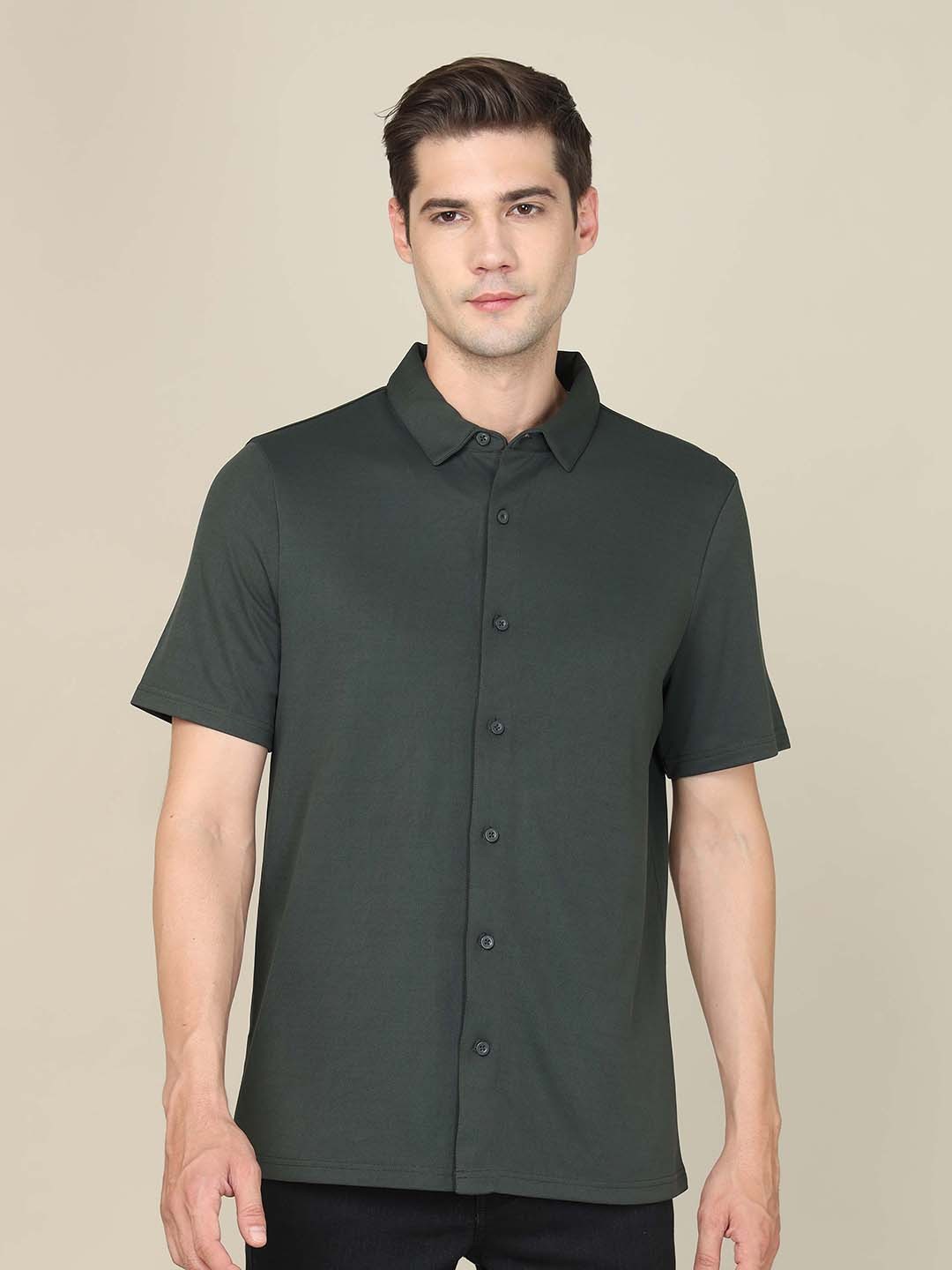 

Technosport Standard Spread Collar Short Sleeves Casual Shirt, Green