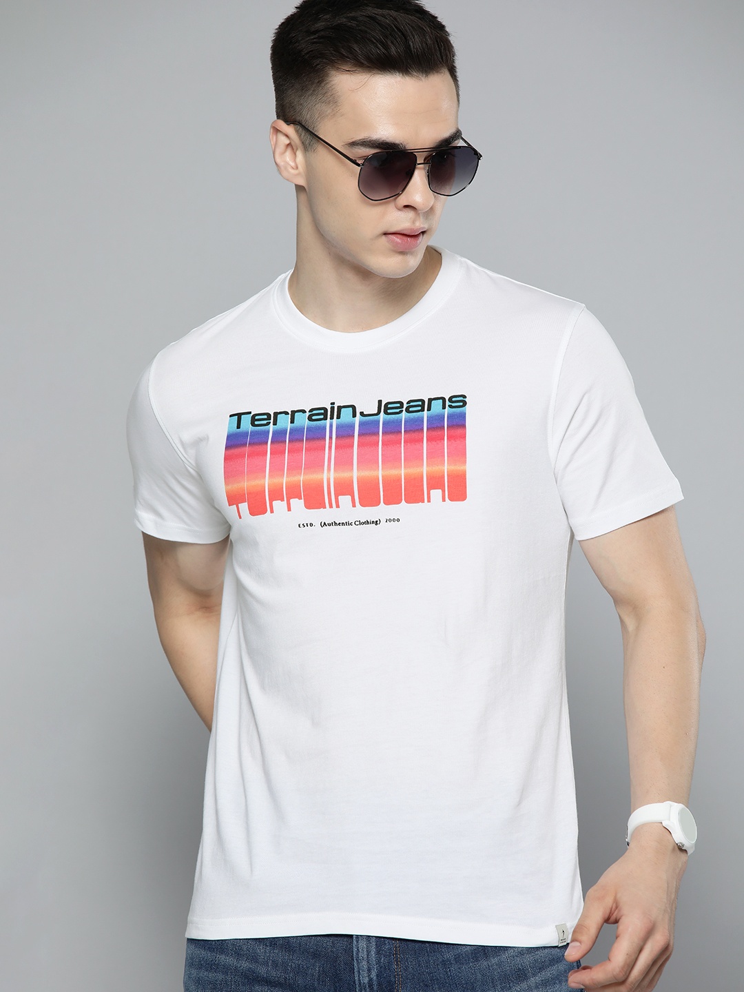 

Indian Terrain Pure Cotton Printed T-shirt, White
