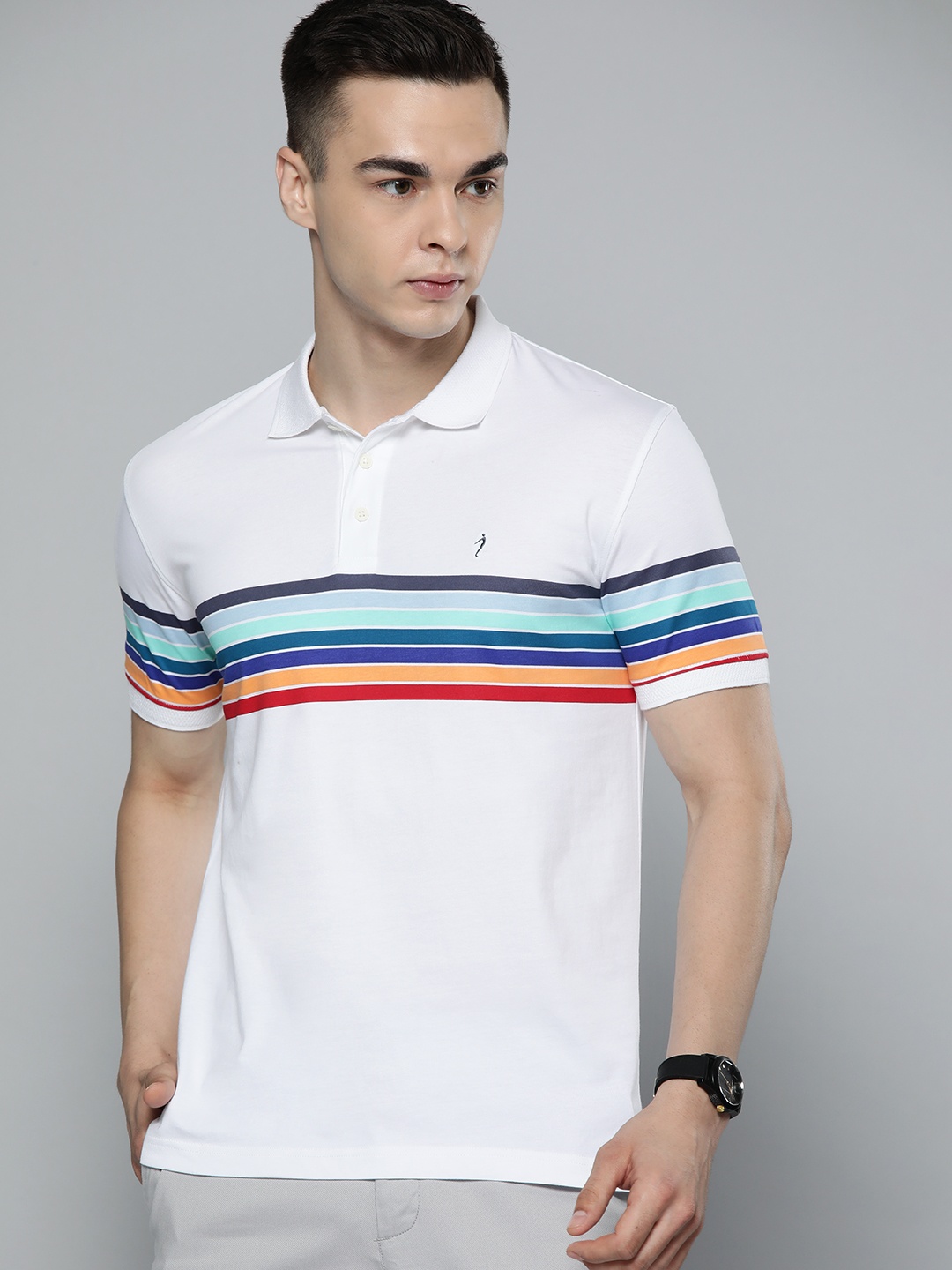 

Indian Terrain Pure Cotton Striped Polo Collar T-shirt, White