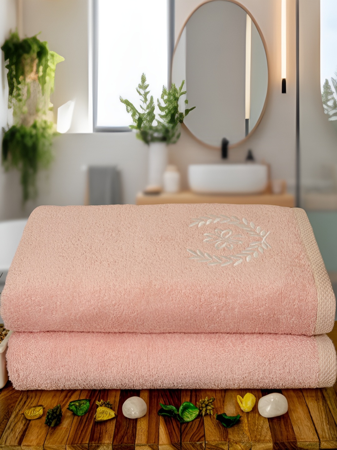 

Aura Peach-Coloured 2 Pcs Bamboo 500 GSM Bath Towels