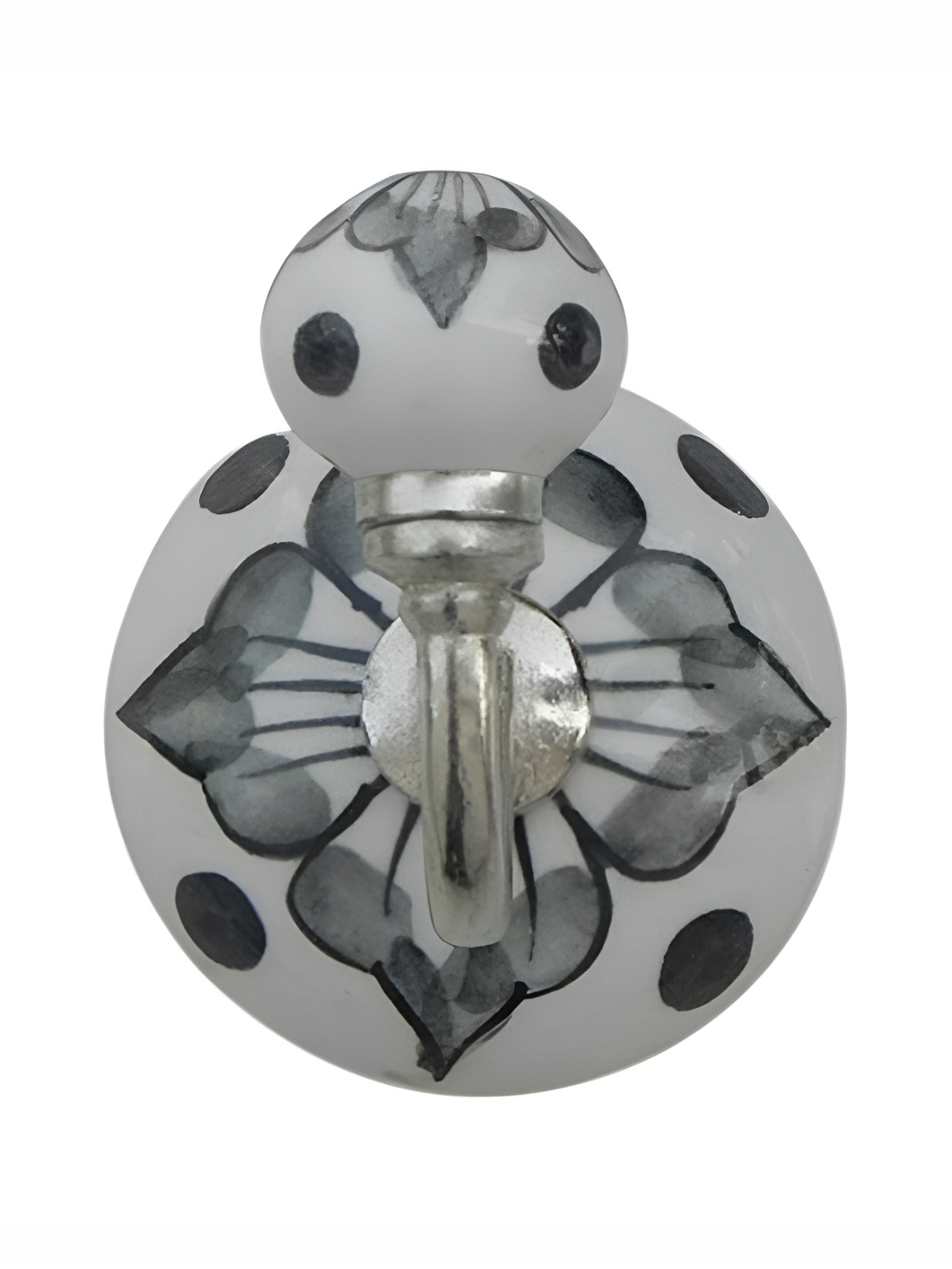 

Indianshelf Black & Grey Leaf Printed Metal & Ceramic Wall Hook