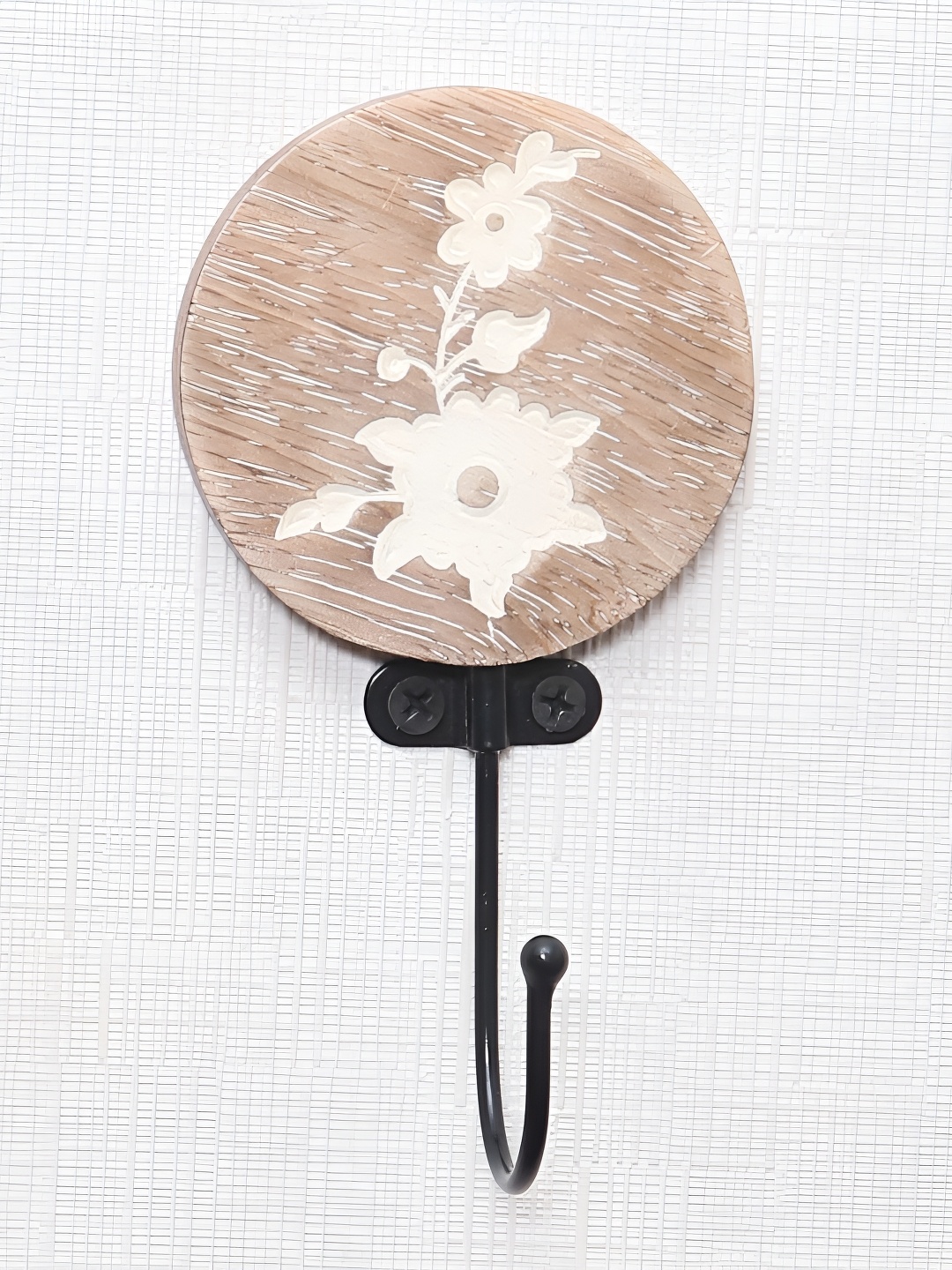 

Indianshelf Brown & White Flower Printed Wooden Wall Hook Key Holder