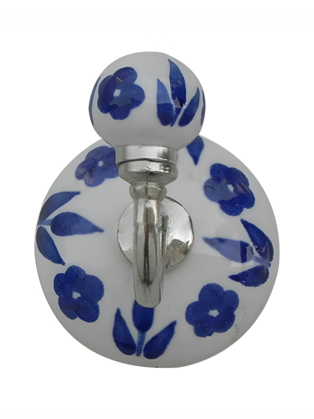 

Indianshelf Blue & White Floral Printed Metal & Ceramic Wall Hook