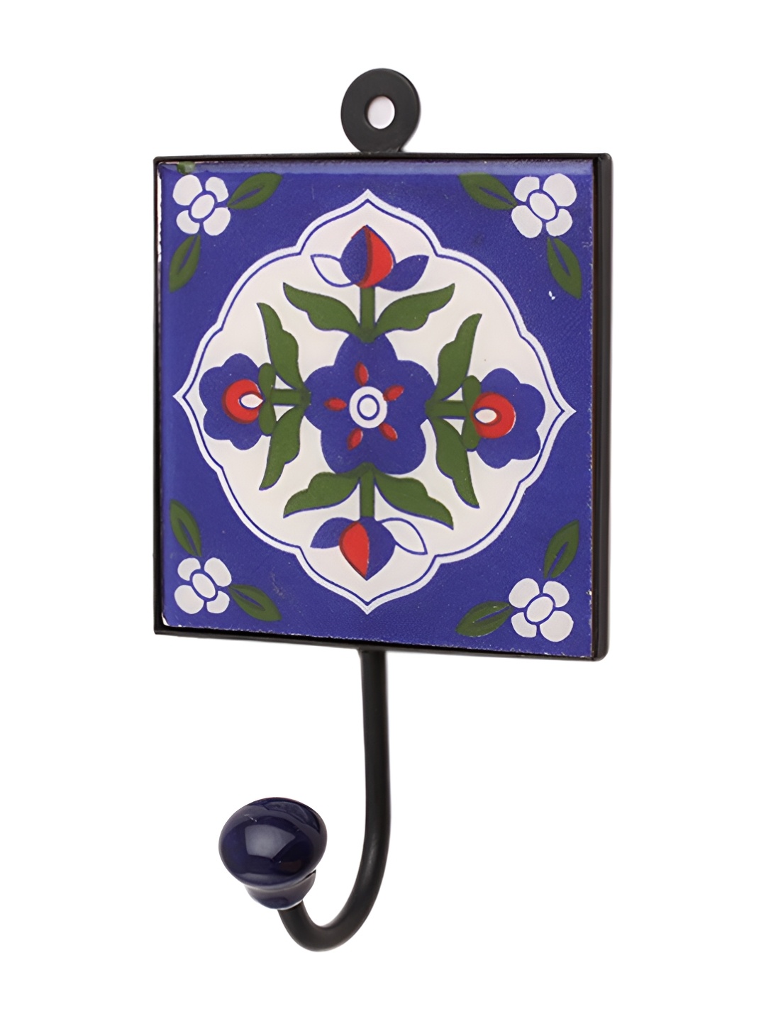 

Indianshelf Blue & White Floral Printed Ceramic Tile Wall Hook Key Holder