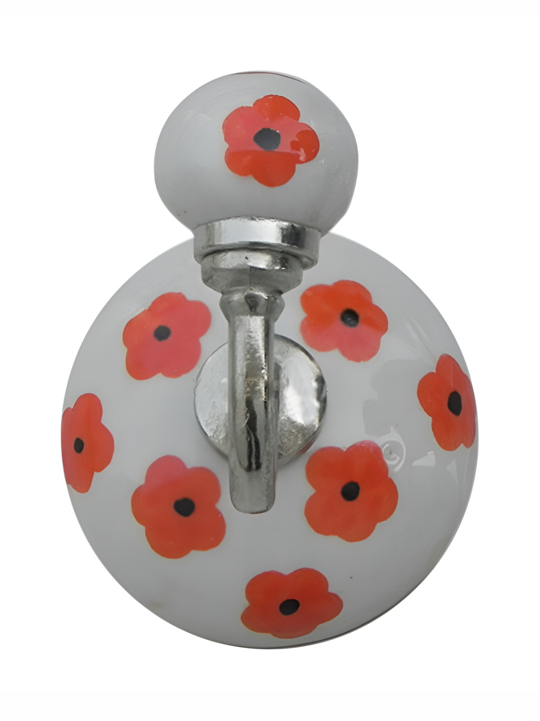 

Indianshelf White & Orange Floral Printed Ceramic Wall Hook Key Holder