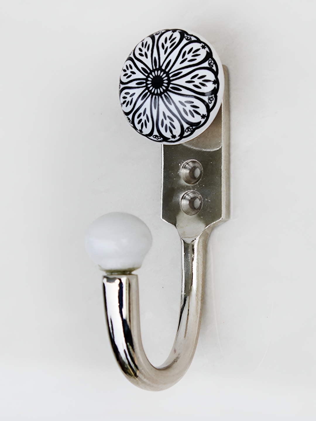 

Indianshelf Black & White Floral Printed Metal & Ceramic Wall Hook