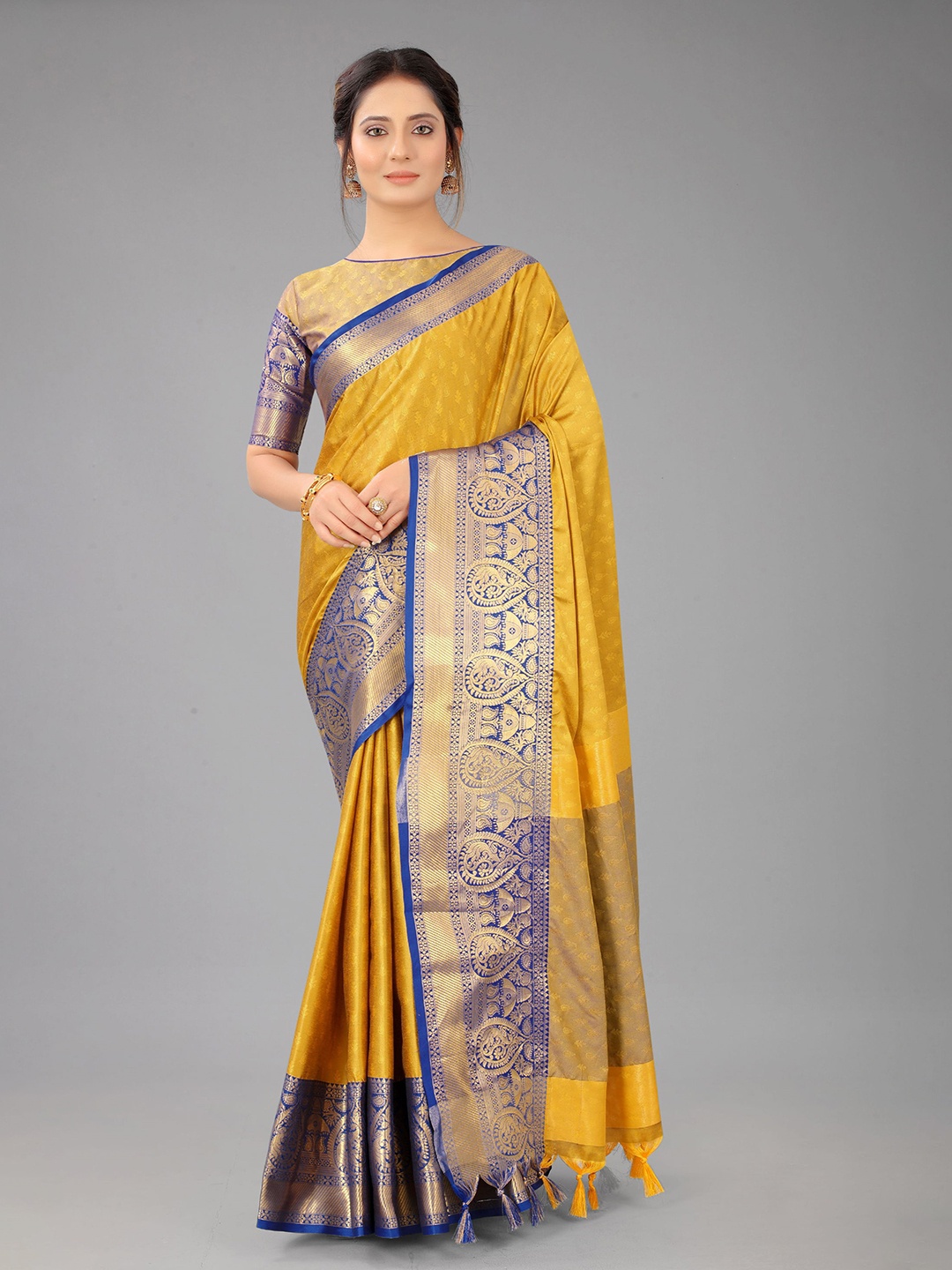 

V3 FASHION STUDIO Woven Design Zari Pure Silk Banarasi Saree, Orange