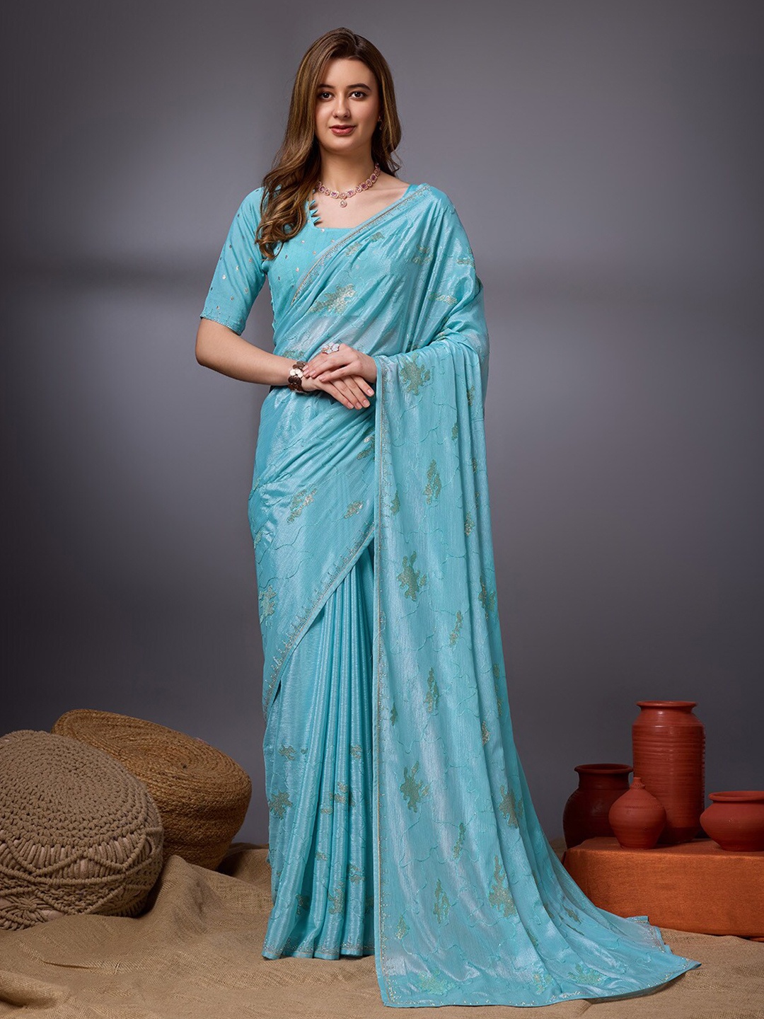 

Ishin Abstract Embroidered Saree, Blue