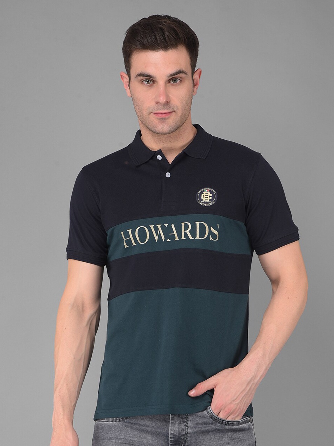 

COBB Typography Polo Collar Short Sleeves Cotton T-shirt, Teal