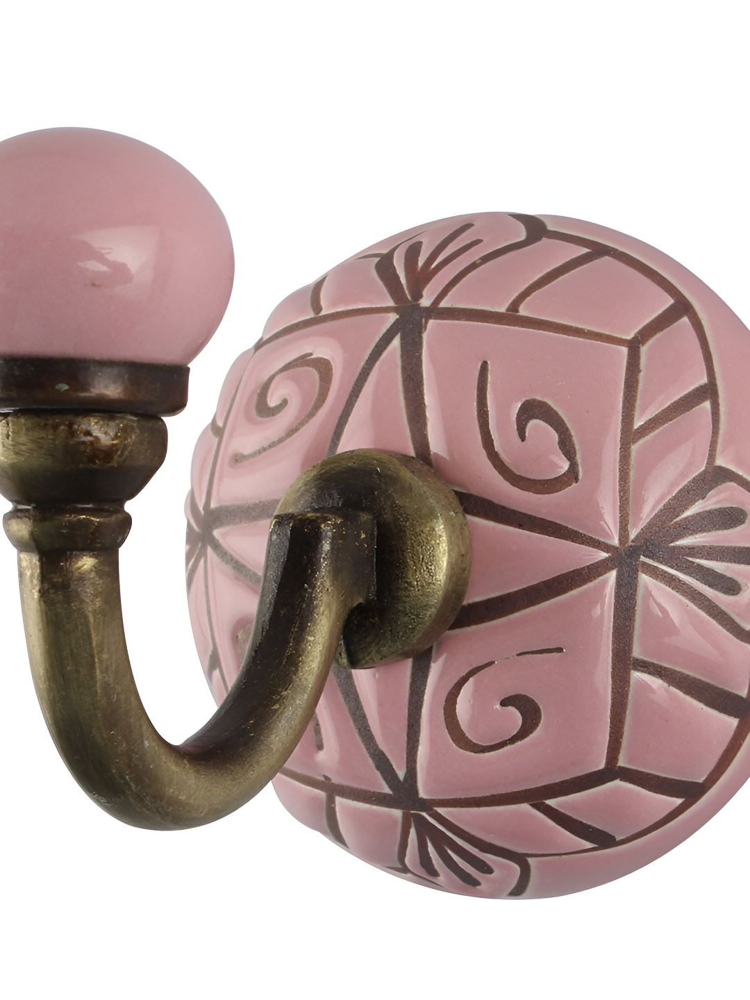 

Indianshelf Pink & Brown Etched Ceramic Wall Hook Key Holder