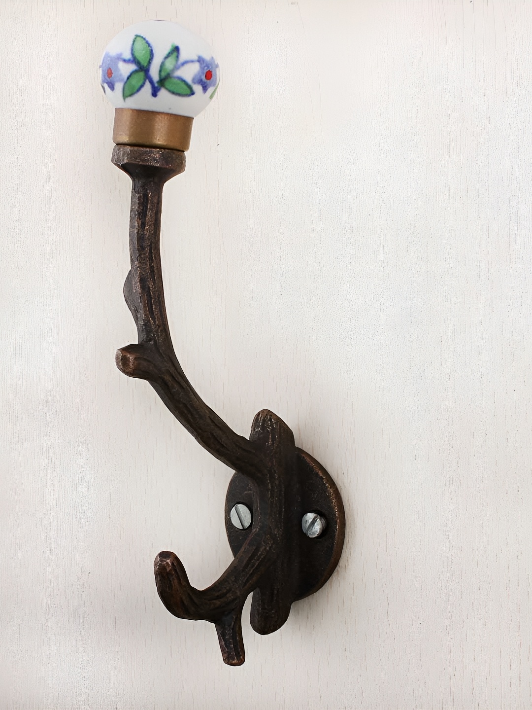 

Indianshelf Green Printed Ceramic Leaf Tree Wall Hooks Key Holder