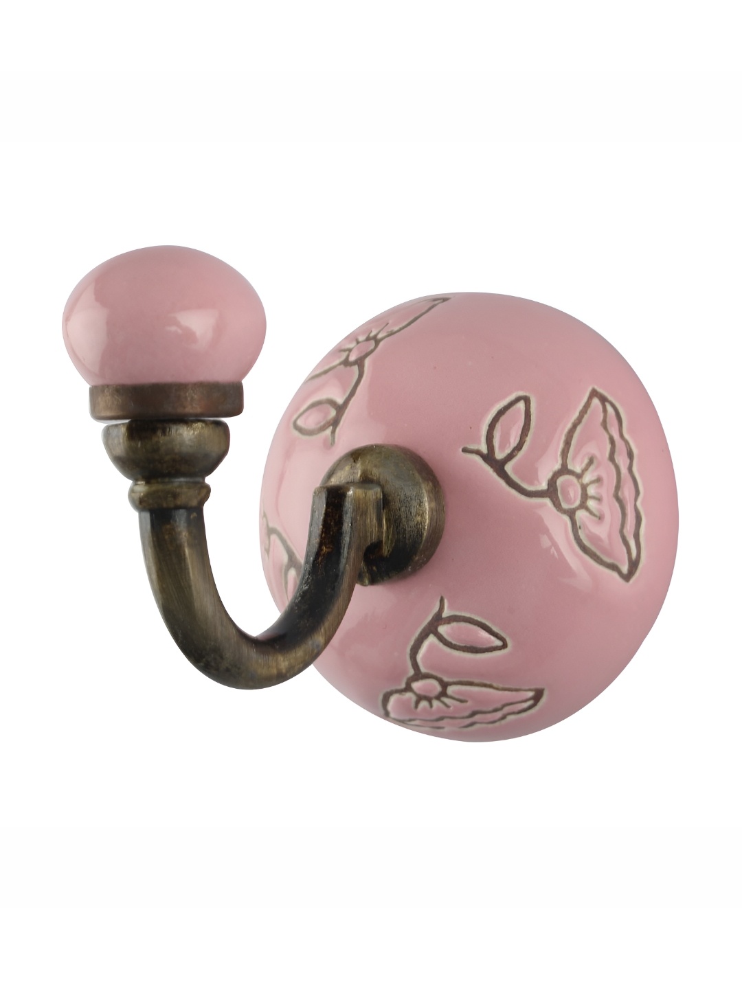 

Indianshelf Pink Calla Lily Etched Ceramic Wall Hook Key Holder