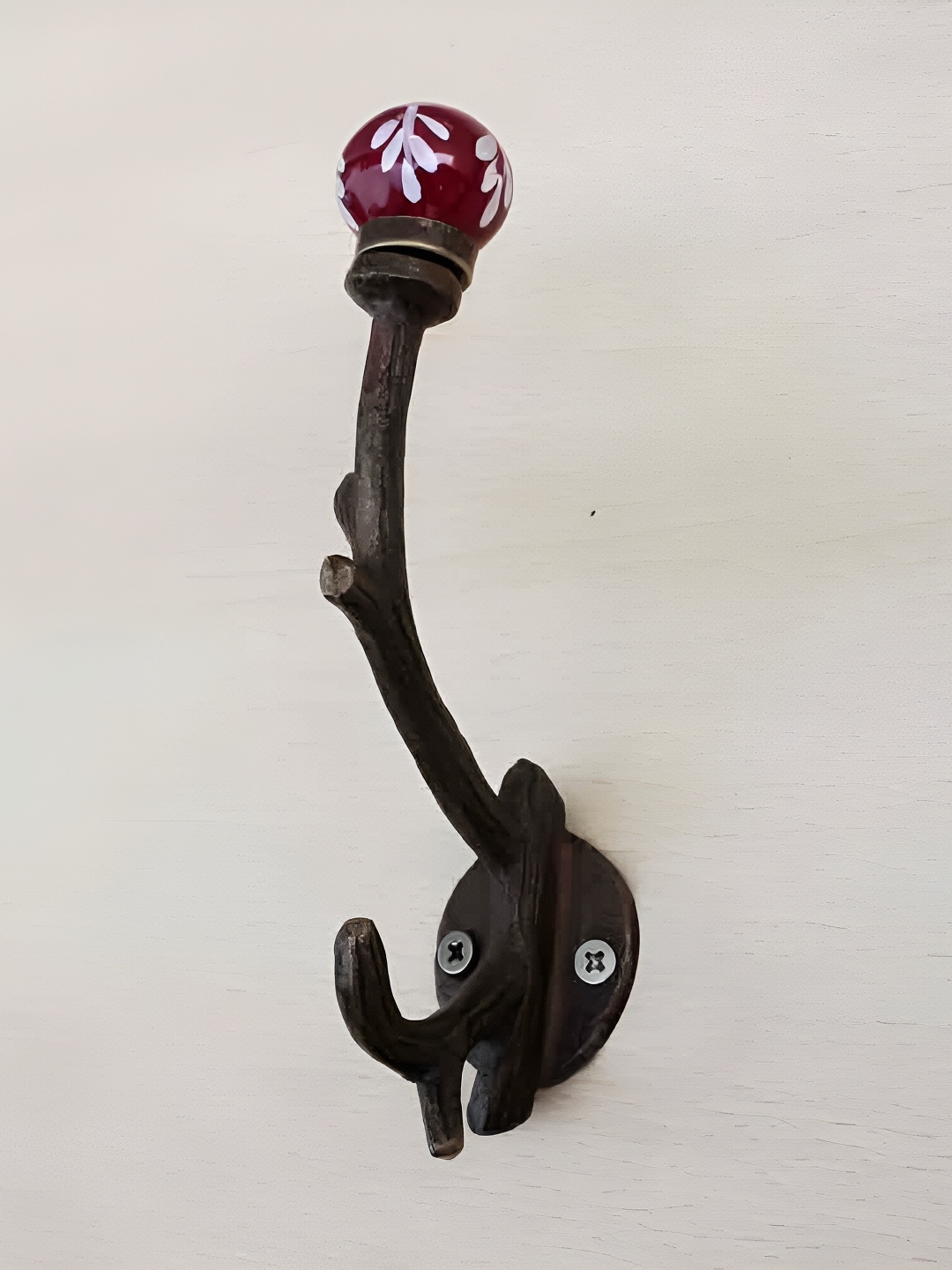 

Indianshelf Red Ceramic Cherry Floral Wall Hooks Key Holder