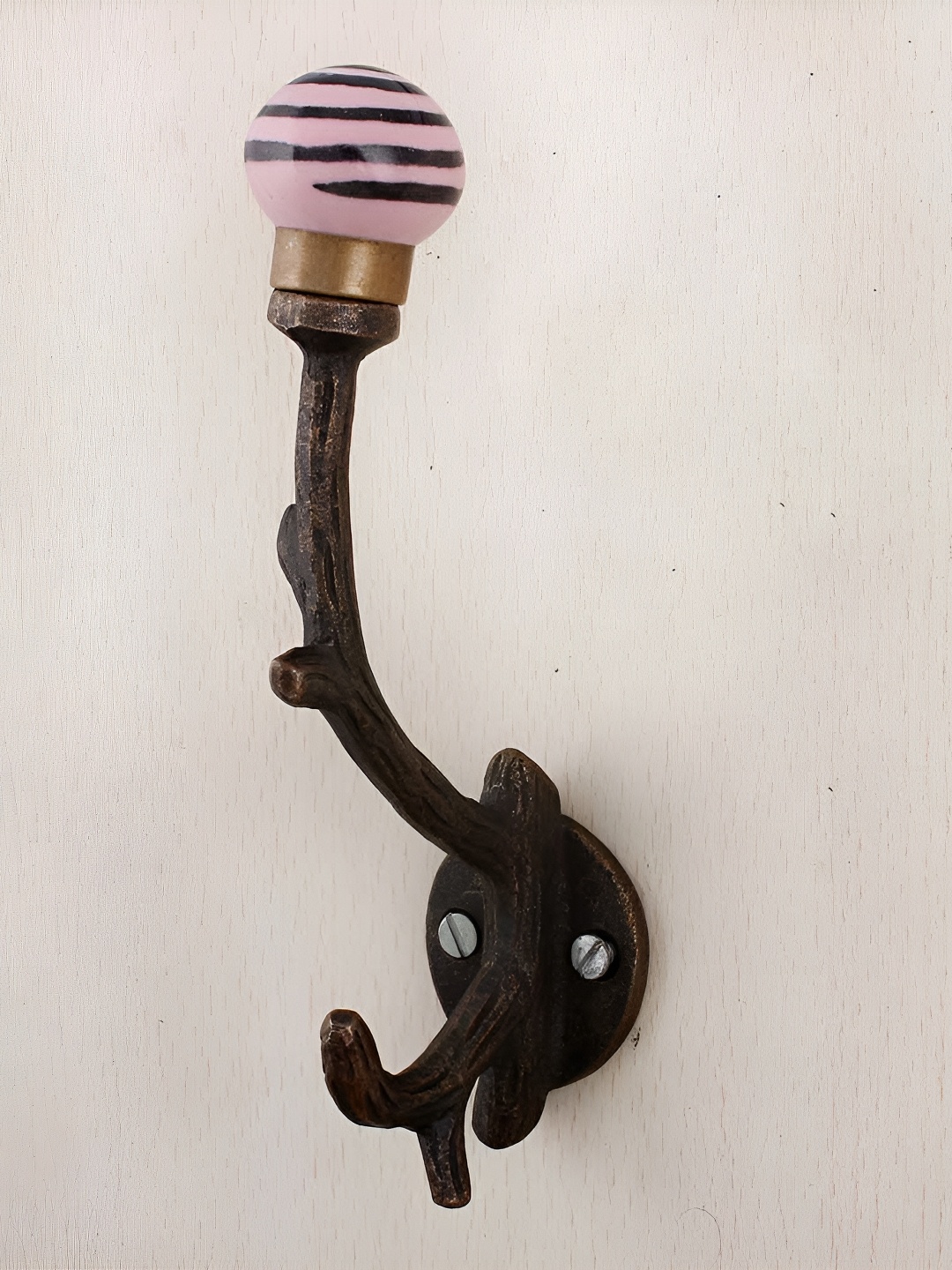 

Indianshelf Pink Printed Ceramic Strip Tree Wall Hooks Key Holder