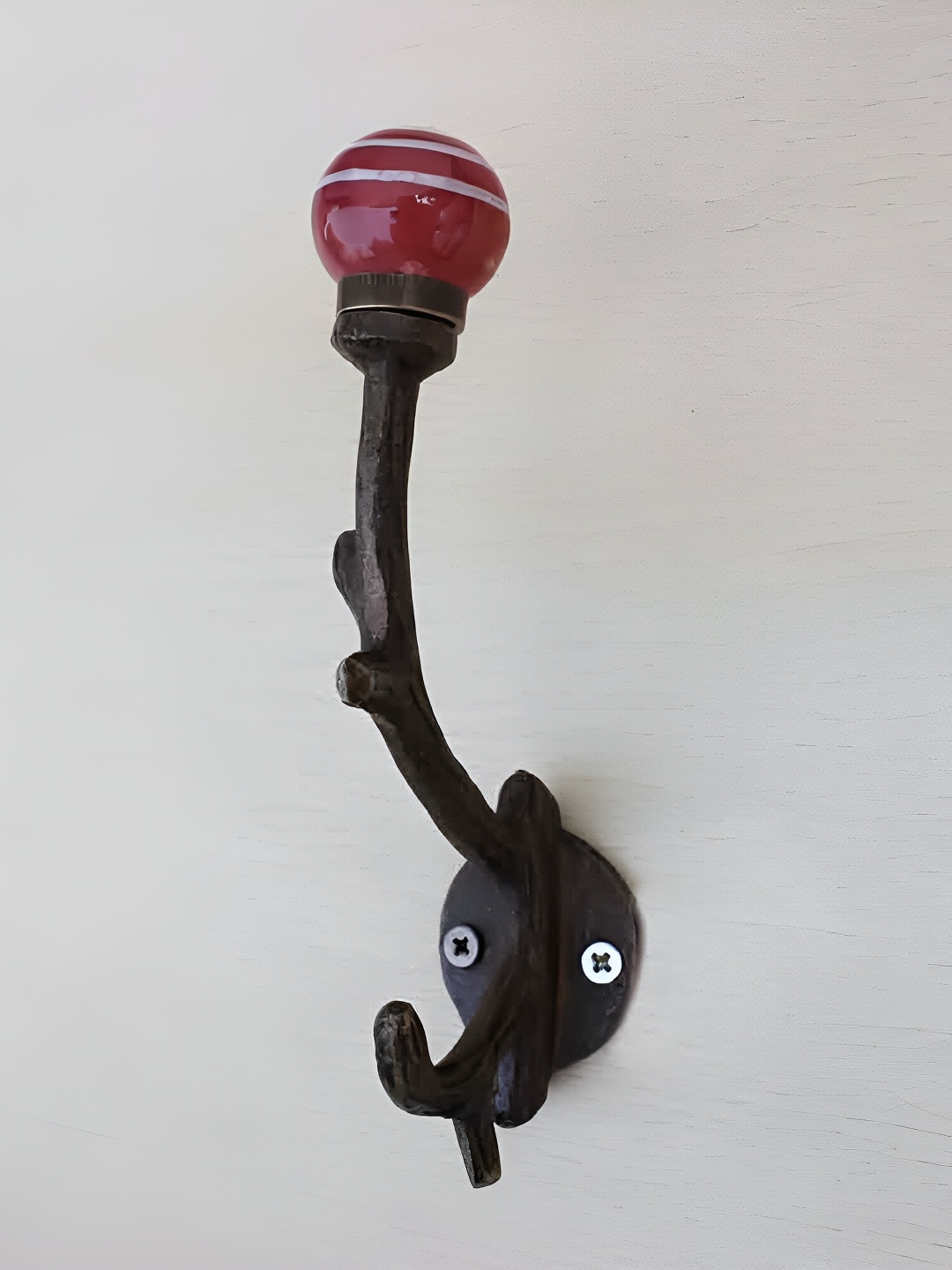 

Indianshelf Red Printed Ceramic Cherry Striped Wall Hooks Key Holder
