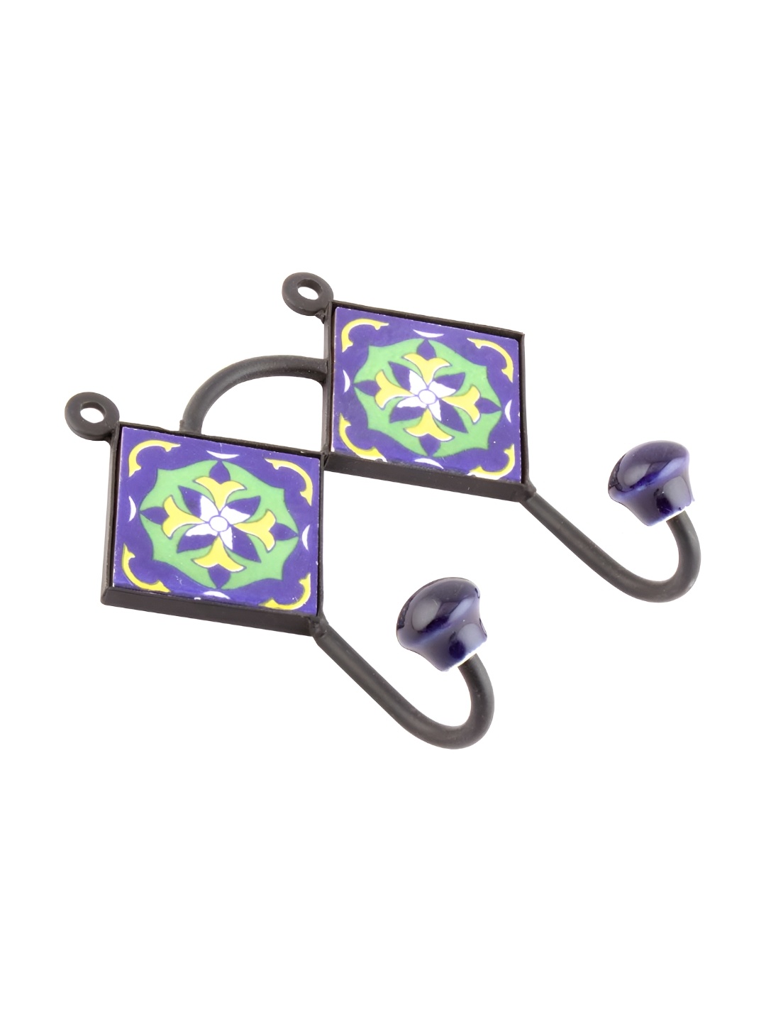 

Indianshelf Blue & Black Floral Tile Printed Wall Key Holder