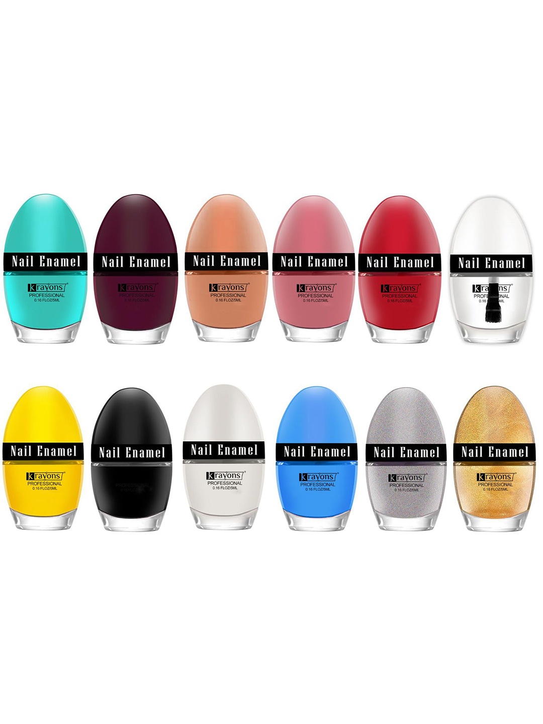 

krayons Set of 12 Professional Long Lasting Glossy Nail Enamel - 5 ml each, Multi