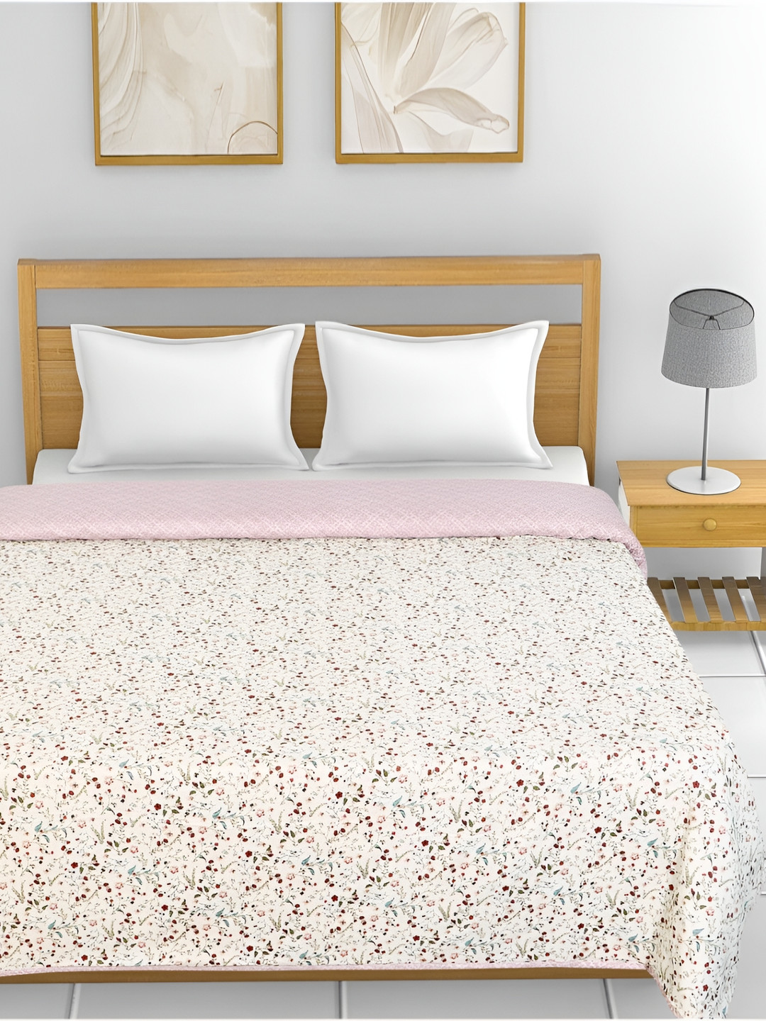 

INDHOME LIFE Cream-Coloured Floral AC Room 300 GSM Reversible Cotton Double Bed Dohar