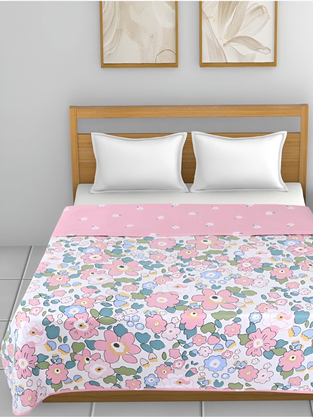 

INDHOME LIFE Pink Floral AC Room 300 GSM Reversible 3 Layer Cotton Double Bed Dohar