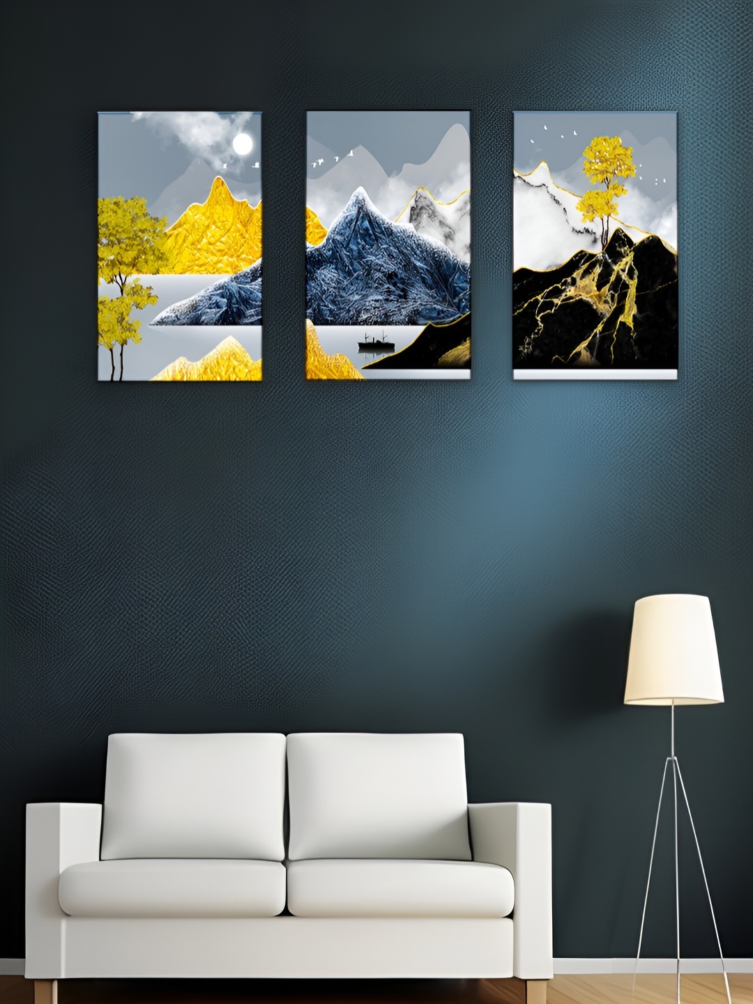 

WALLMAX White & Black 3 Pieces Wooden Floral Wall Art