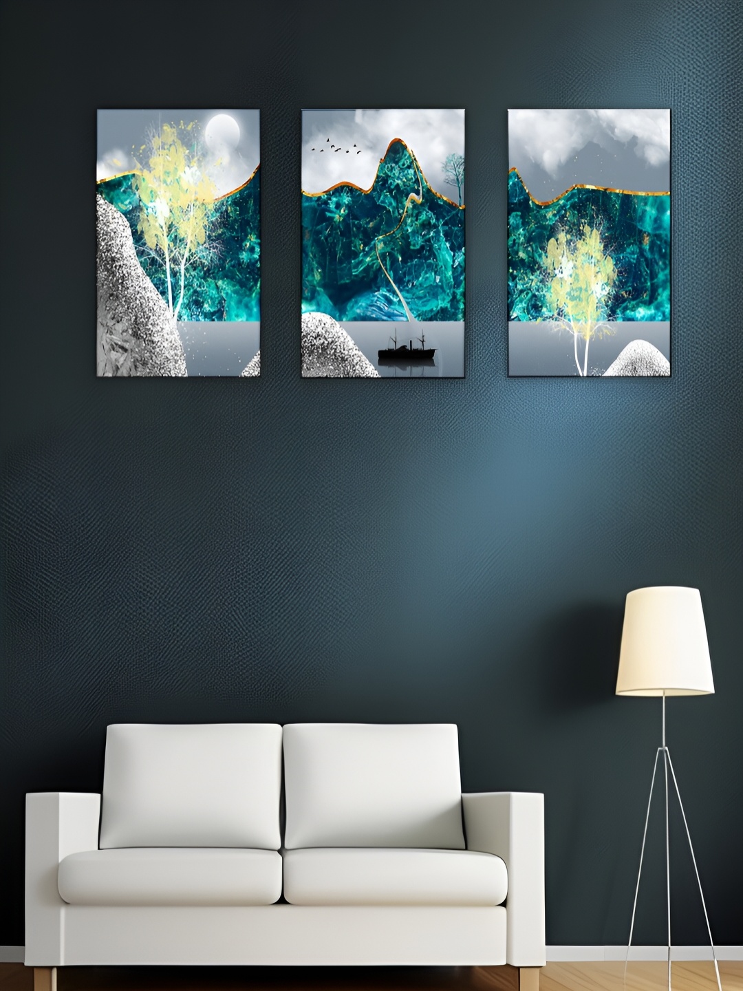 

WALLMAX White & Green 3 Pieces Floral Wooden Wall Art