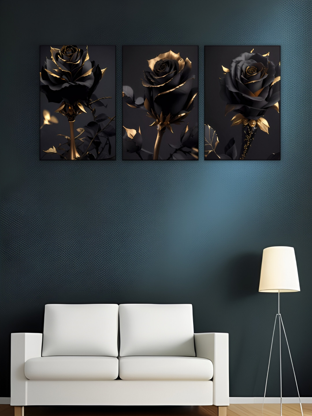 

WALLMAX Black & Gold Toned 3 Pieces Floral & Botanical Wooden Wall Arts