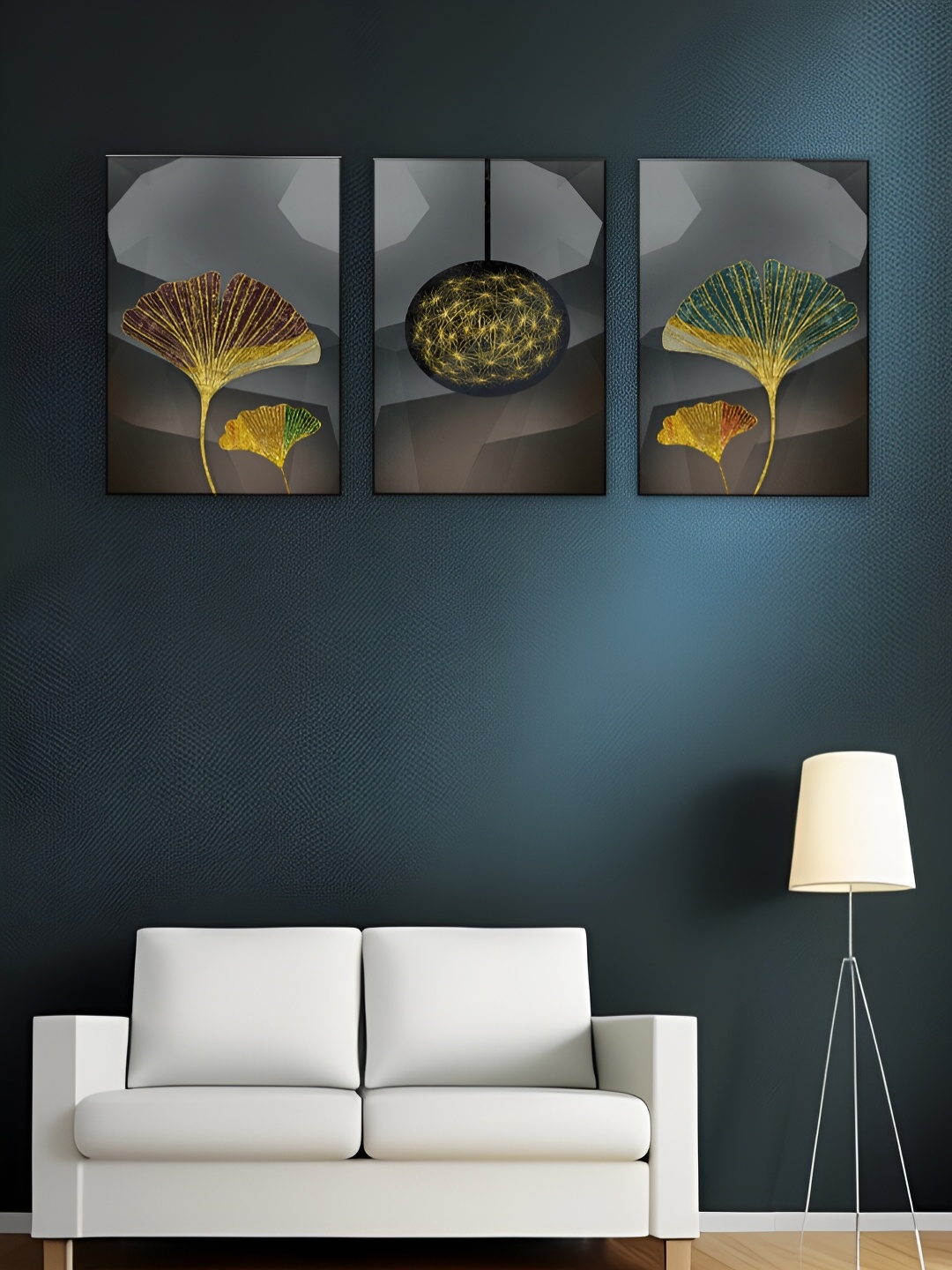 

WALLMAX Grey & Green 3 Pieces Wooden Floral Wall Art, Gold