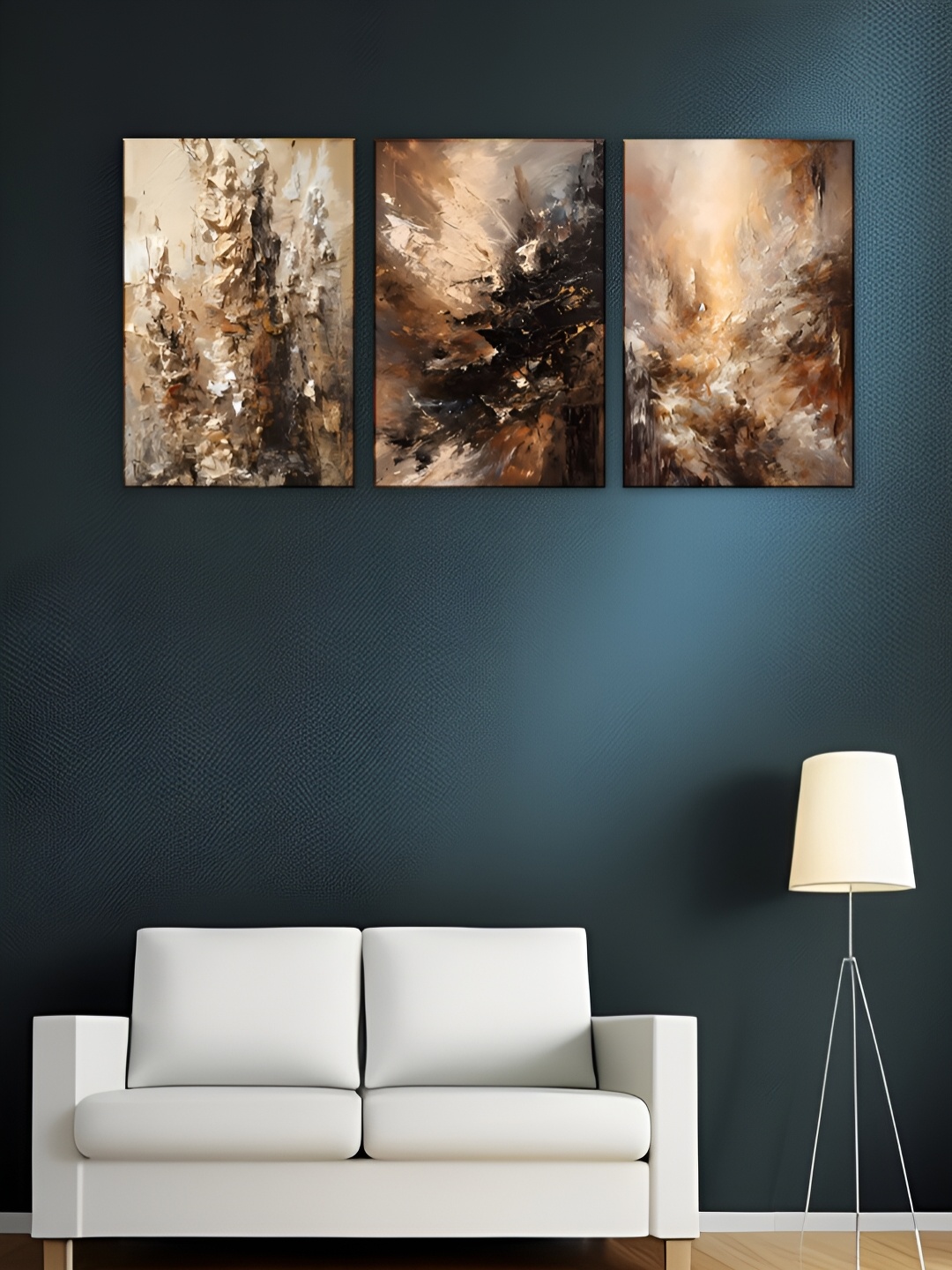 

WALLMAX White & Brown 3 Pieces Wooden Abstract Wall Art