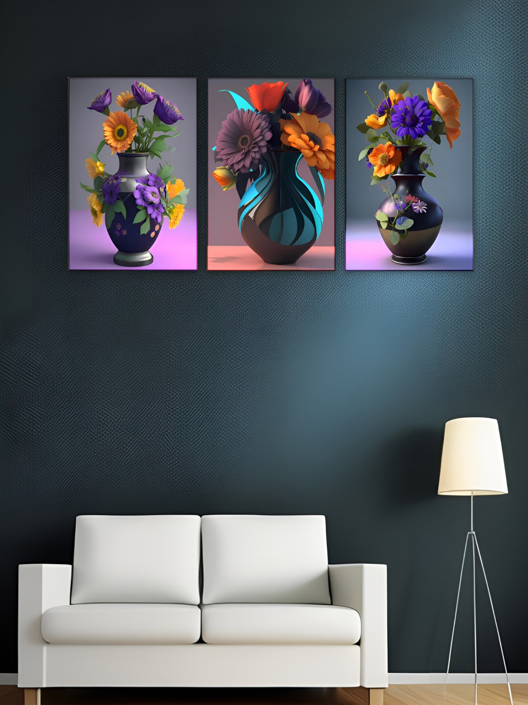 

WALLMAX Blue & Yellow 3 Pieces Wooden Floral Wall Art