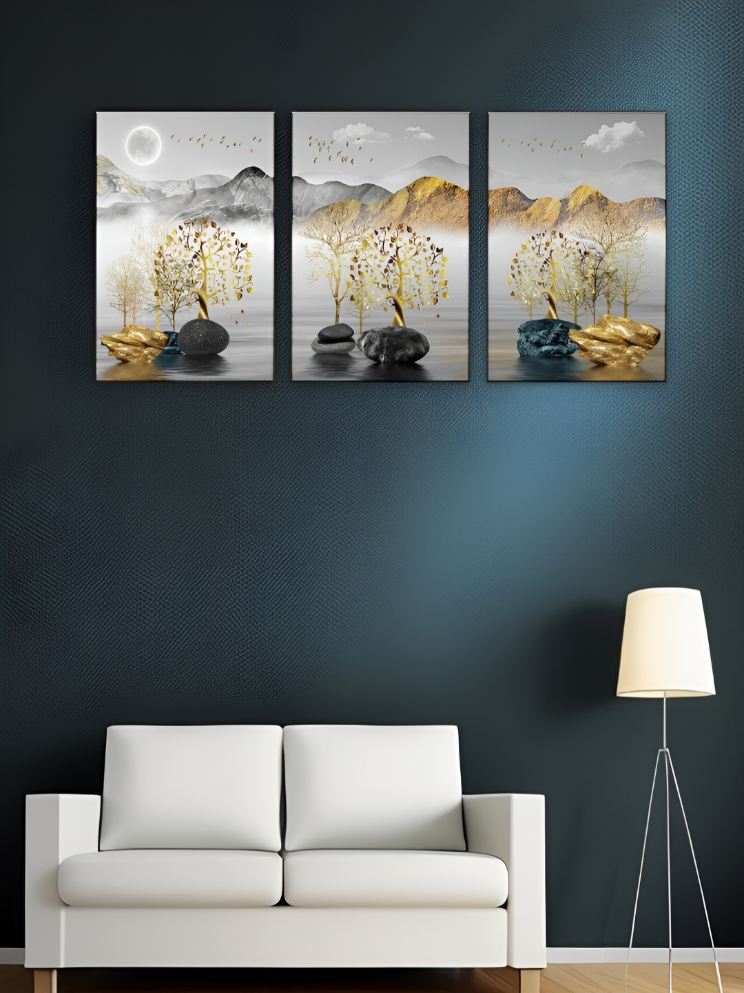 

WALLMAX White & Black 3 Pieces Wooden Floral Wall Art