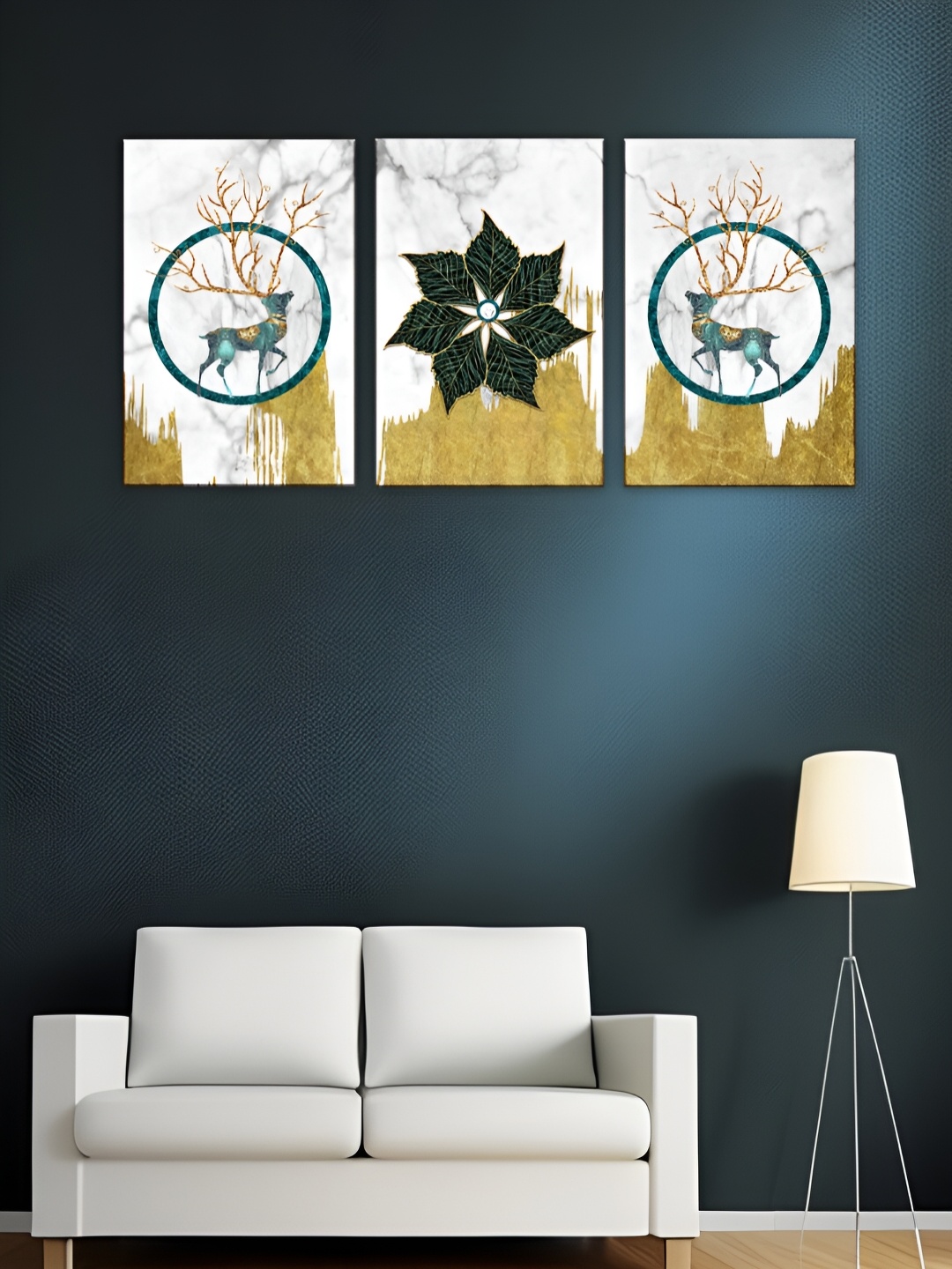 

WALLMAX White 3 Piece Wooden Floral and Botanical Wall Paintings