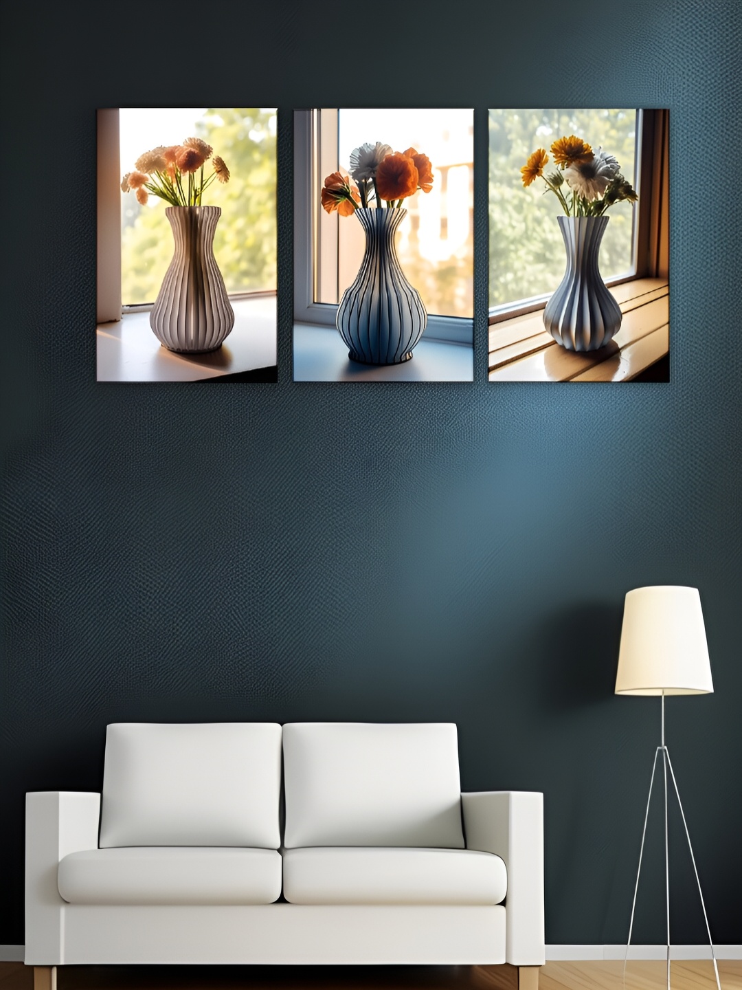 

WALLMAX White & Green 3 Pieces Wooden Floral Wall Art