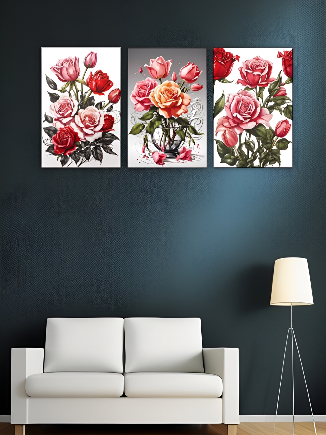 

WALLMAX White & Green 3 Pieces Floral Wooden Wall Art